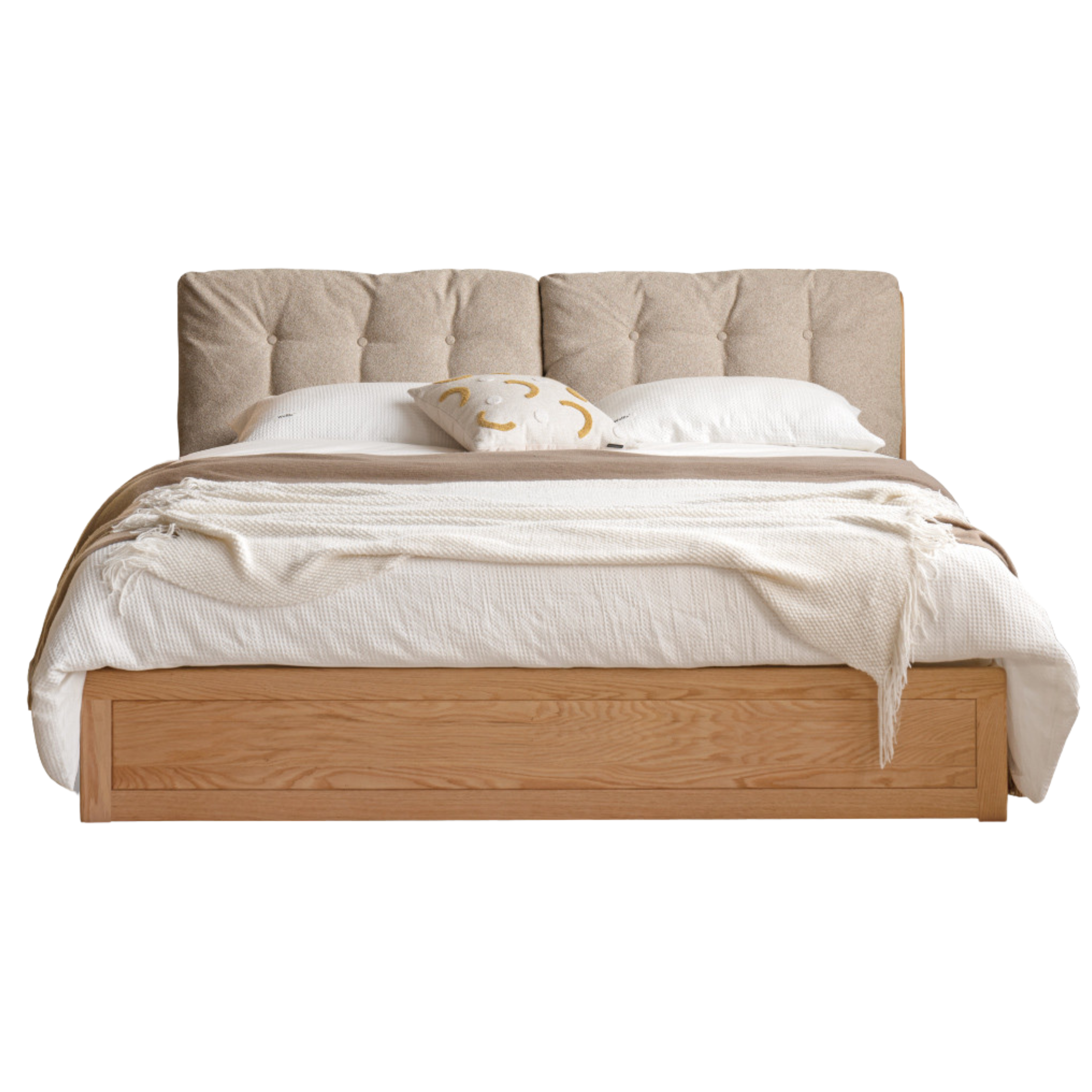 Oak Solid Wood Fabric Box Bed Cream Style