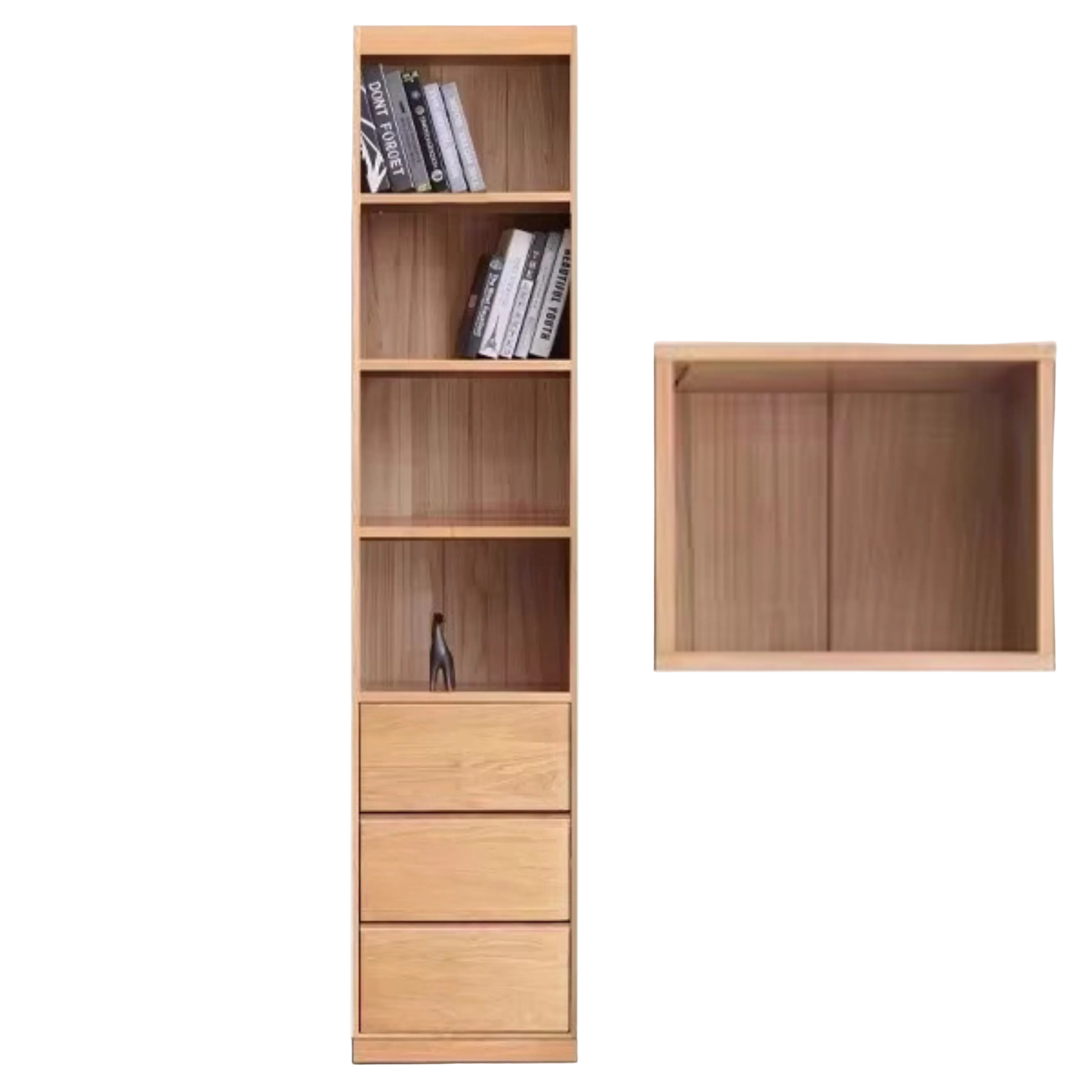 Oak, Solid Rubberwood Modern Bookcase Storage