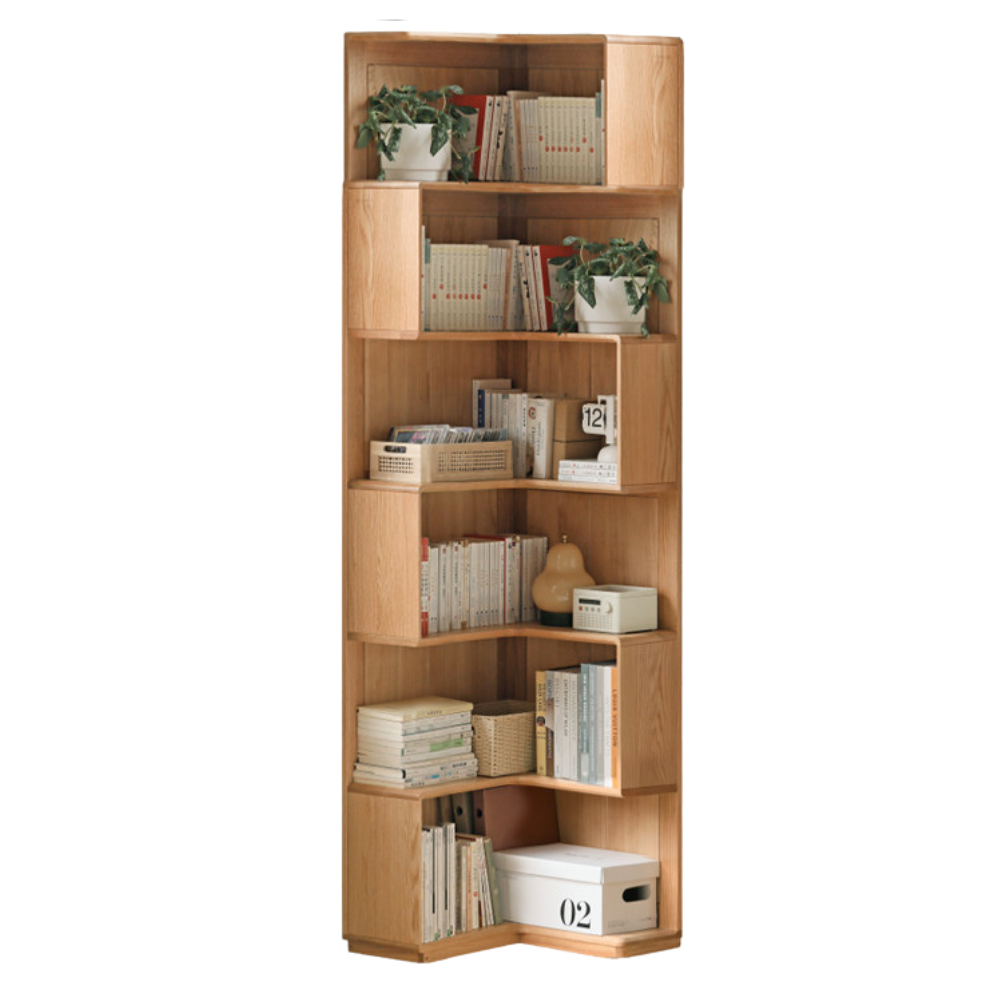 Oak Solid Wood Nordic Style Bookshelf with Floor Storage Cabinet