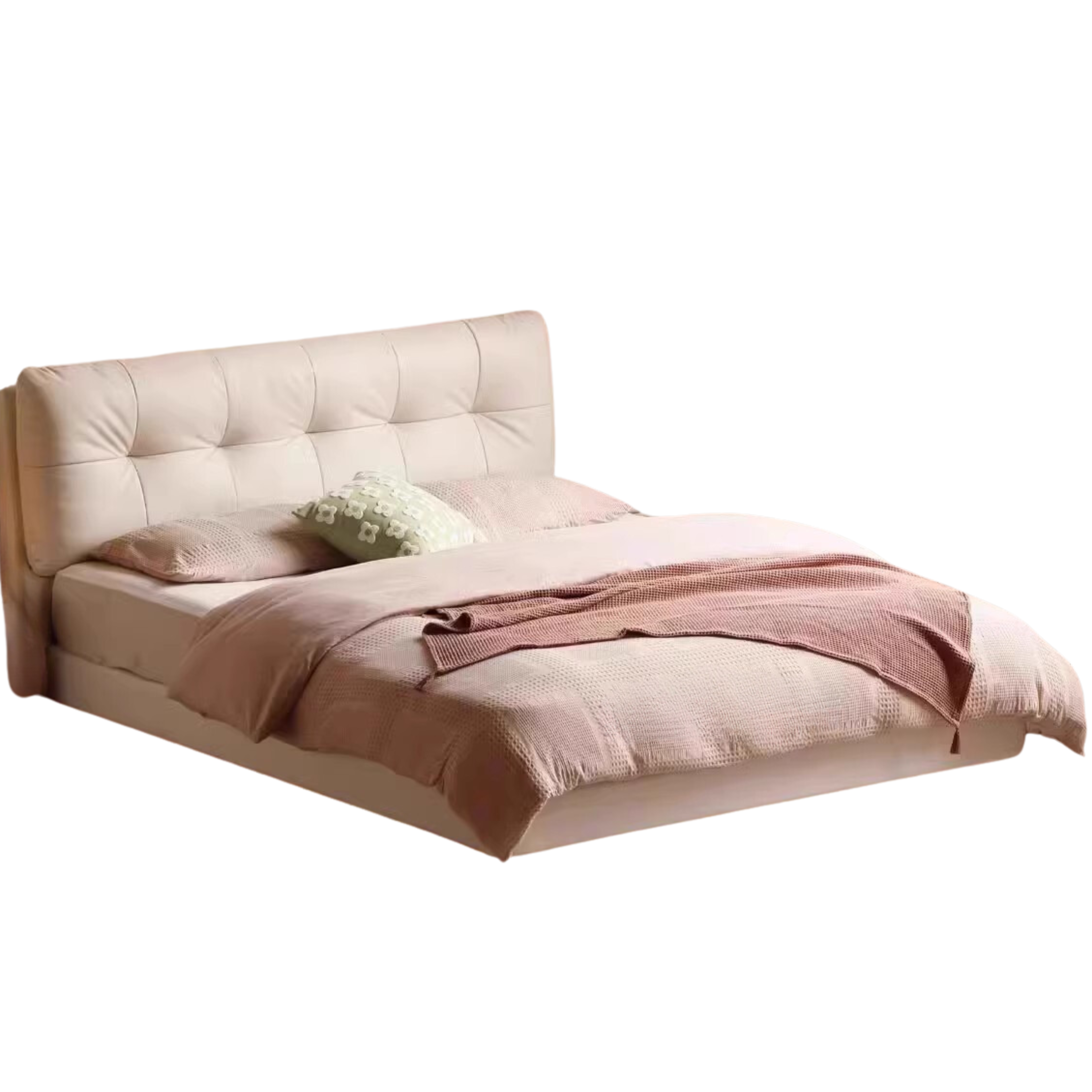 Genuine Leather Cream Suspended Bed