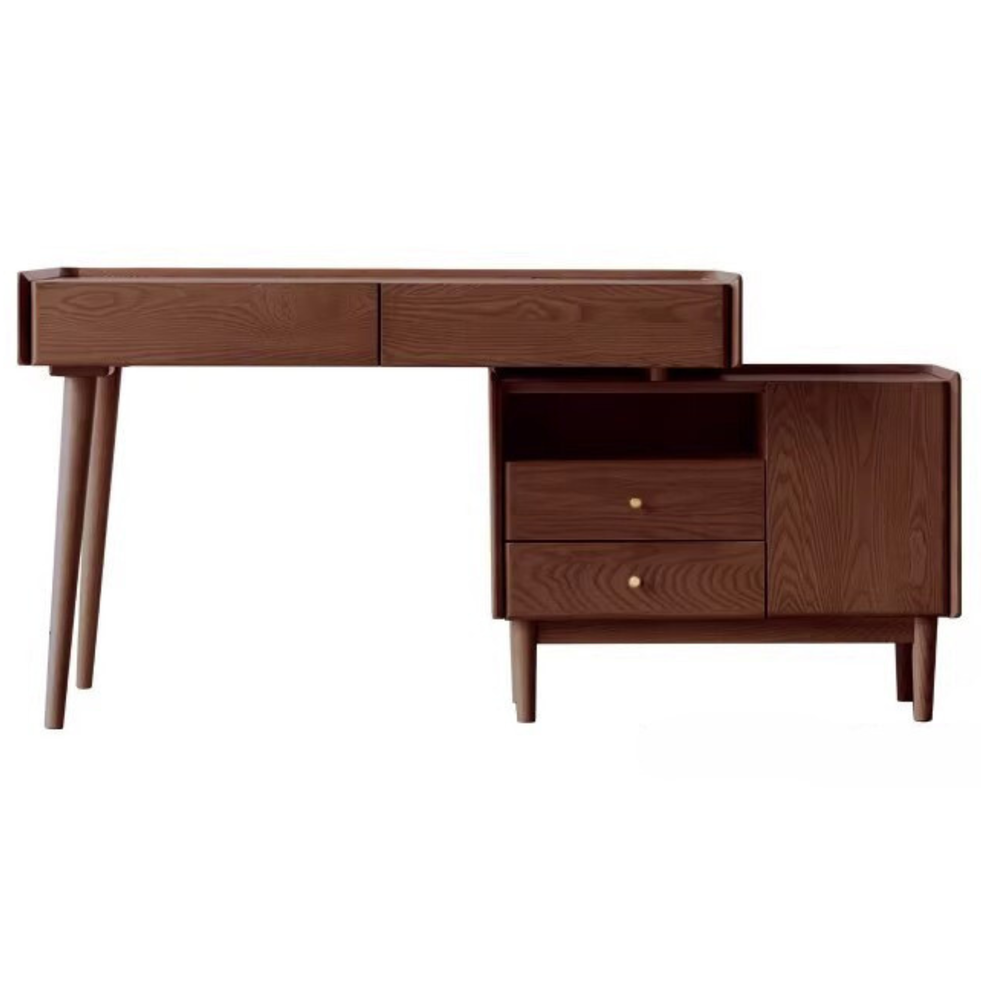 Ash Solid Wood Retractable Desk with Cabinet, Home Office