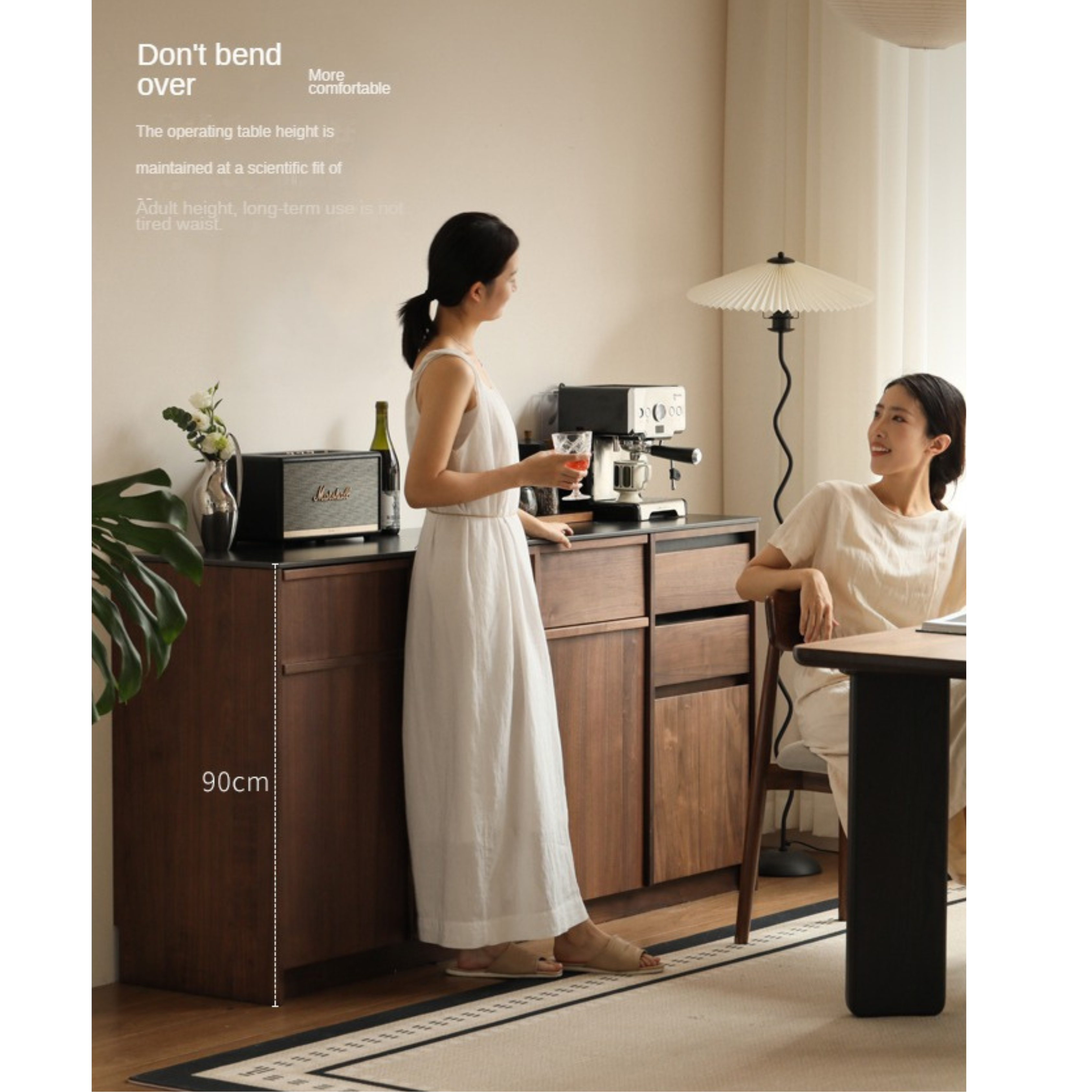 Black Walnut Solid Wood Sideboard with Slate Top, Storage Cabinet for Dining Room