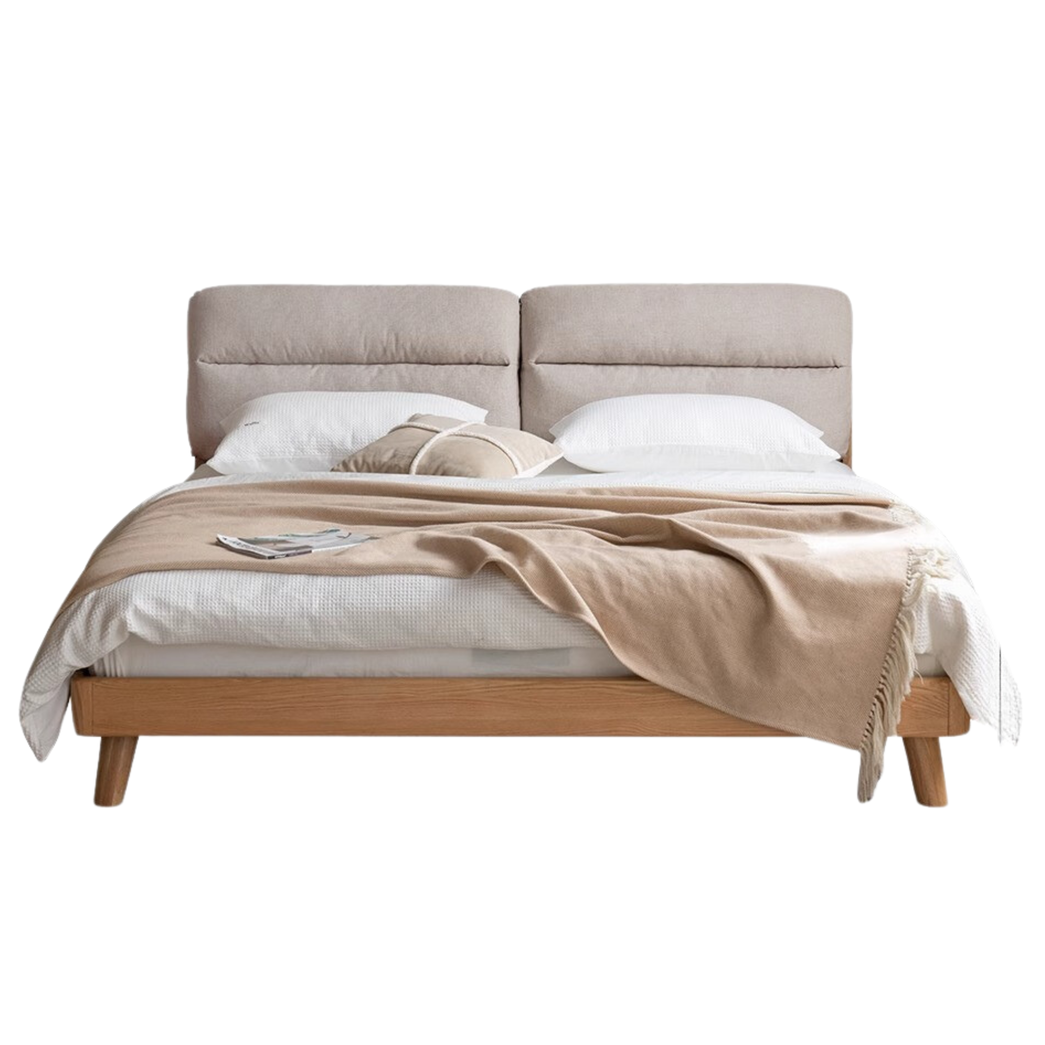 Oak Solid Wood Cream Style Soft Bed