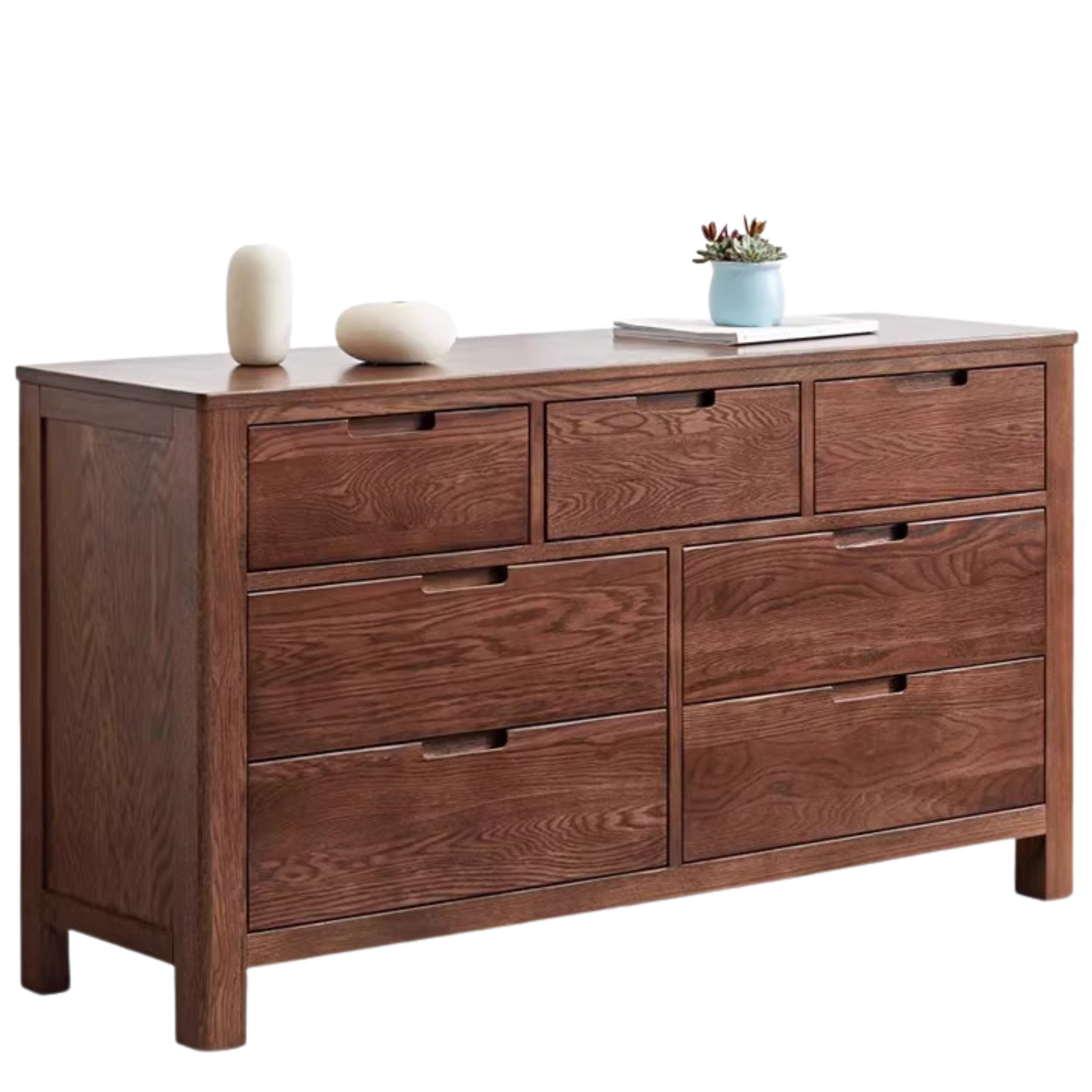 Oak Solid Wood, Solid Rubberwood Seven Drawers Drawer