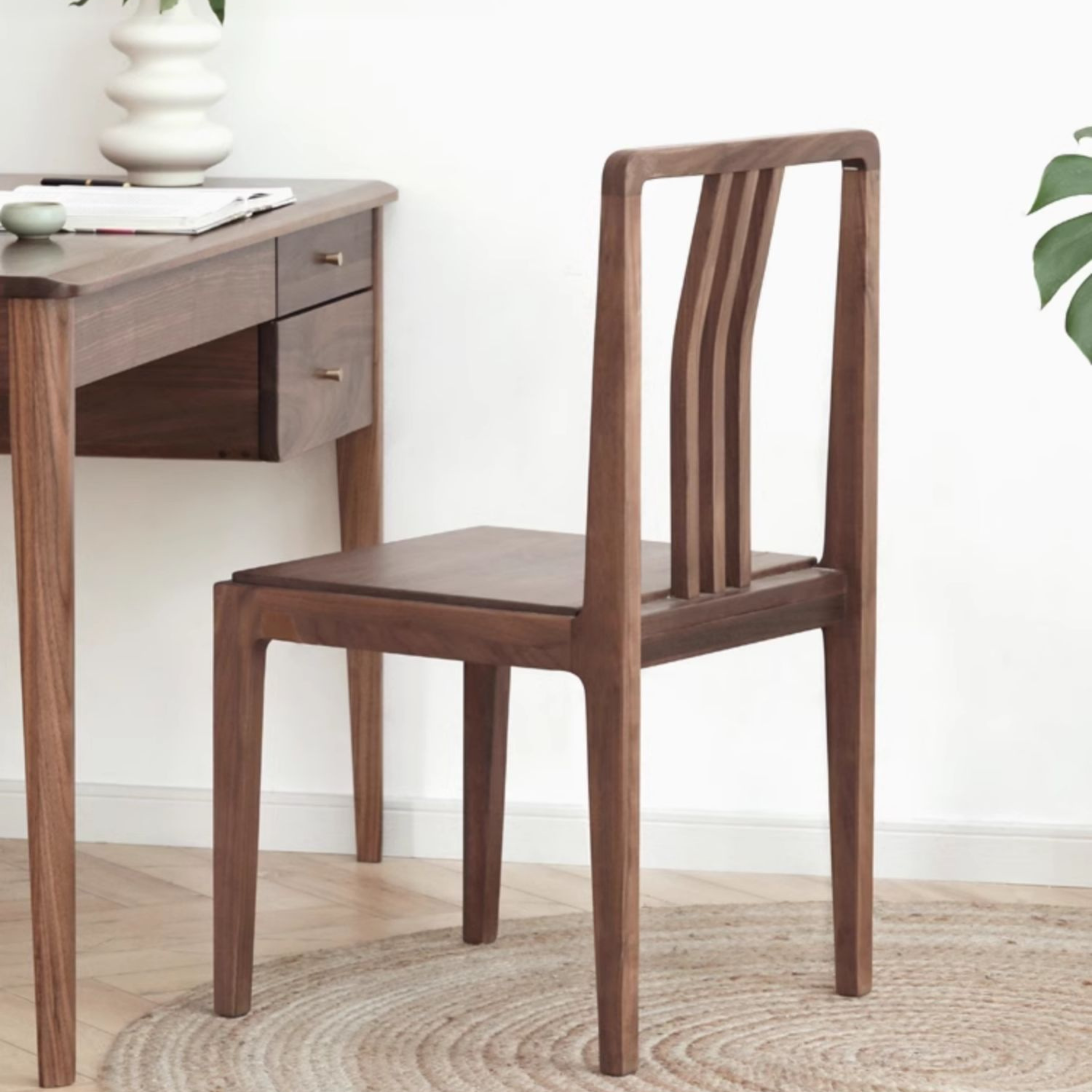 Black Walnut Solid Wood Dining Chair with Backrest 4pcs