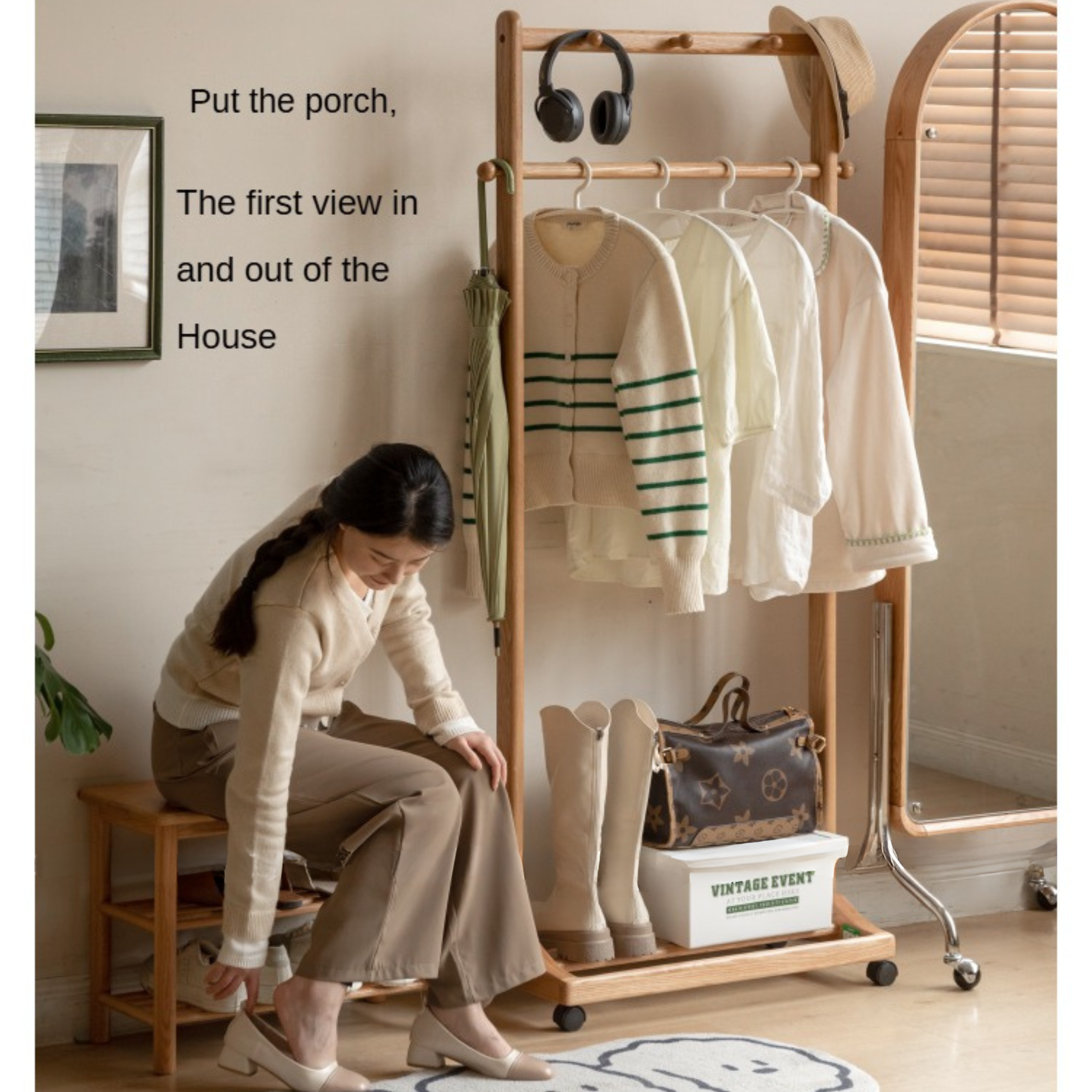 Oak, Birch, Solid Rubberwood Movable Hanger