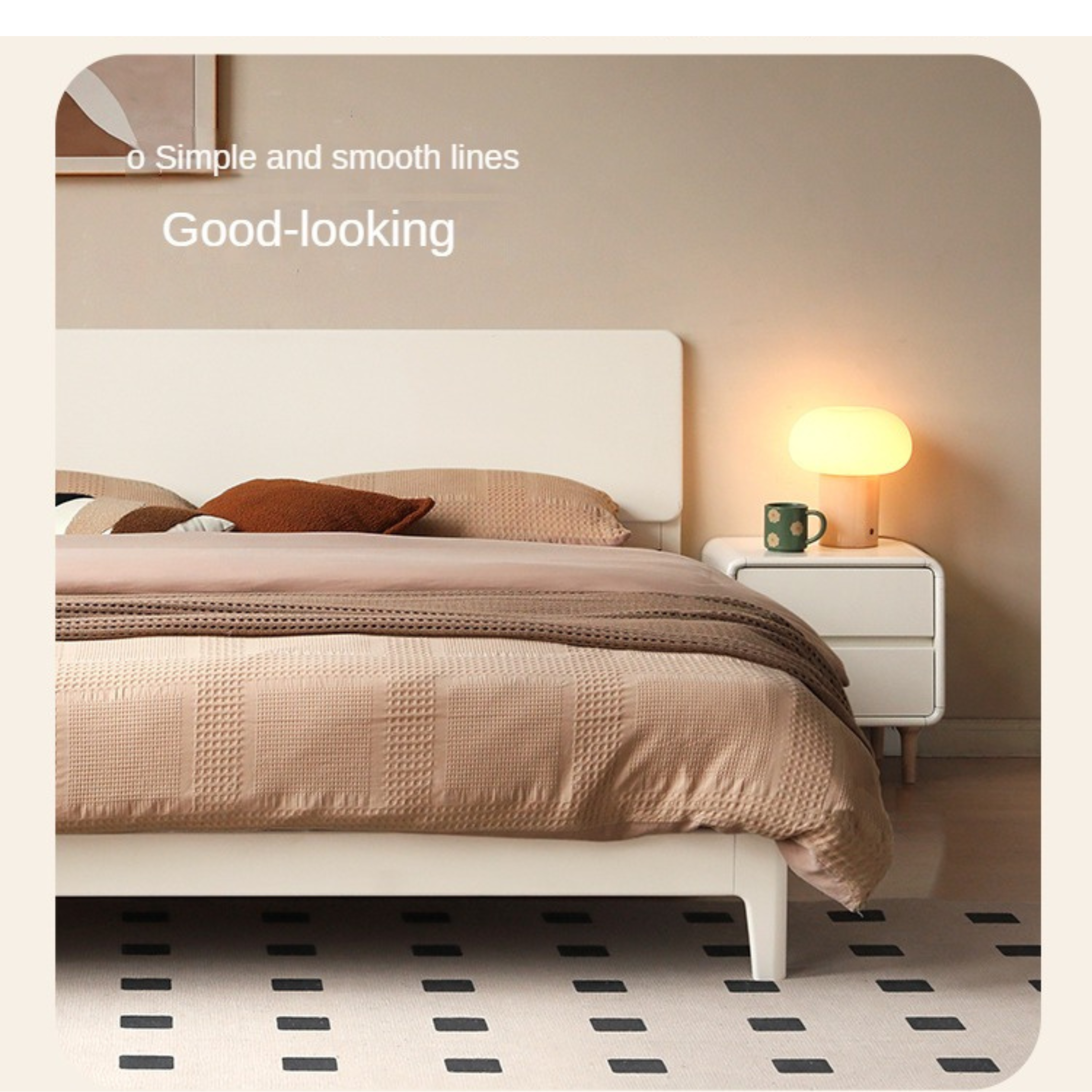 Poplar, Rubberwood Solid Wood Bed Modern Simple Cream Style