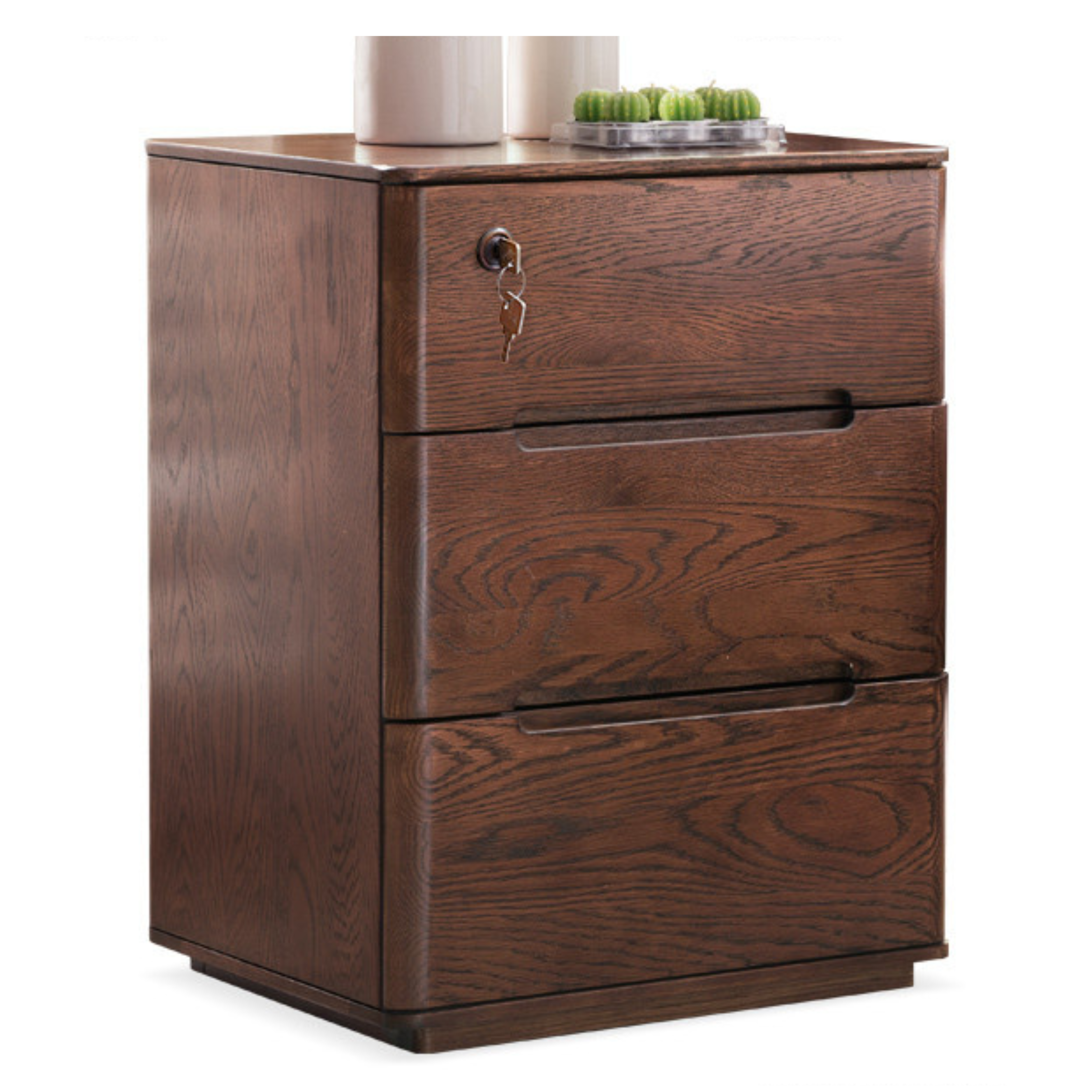 Oak Solid Wood Nightstand with Lock.
