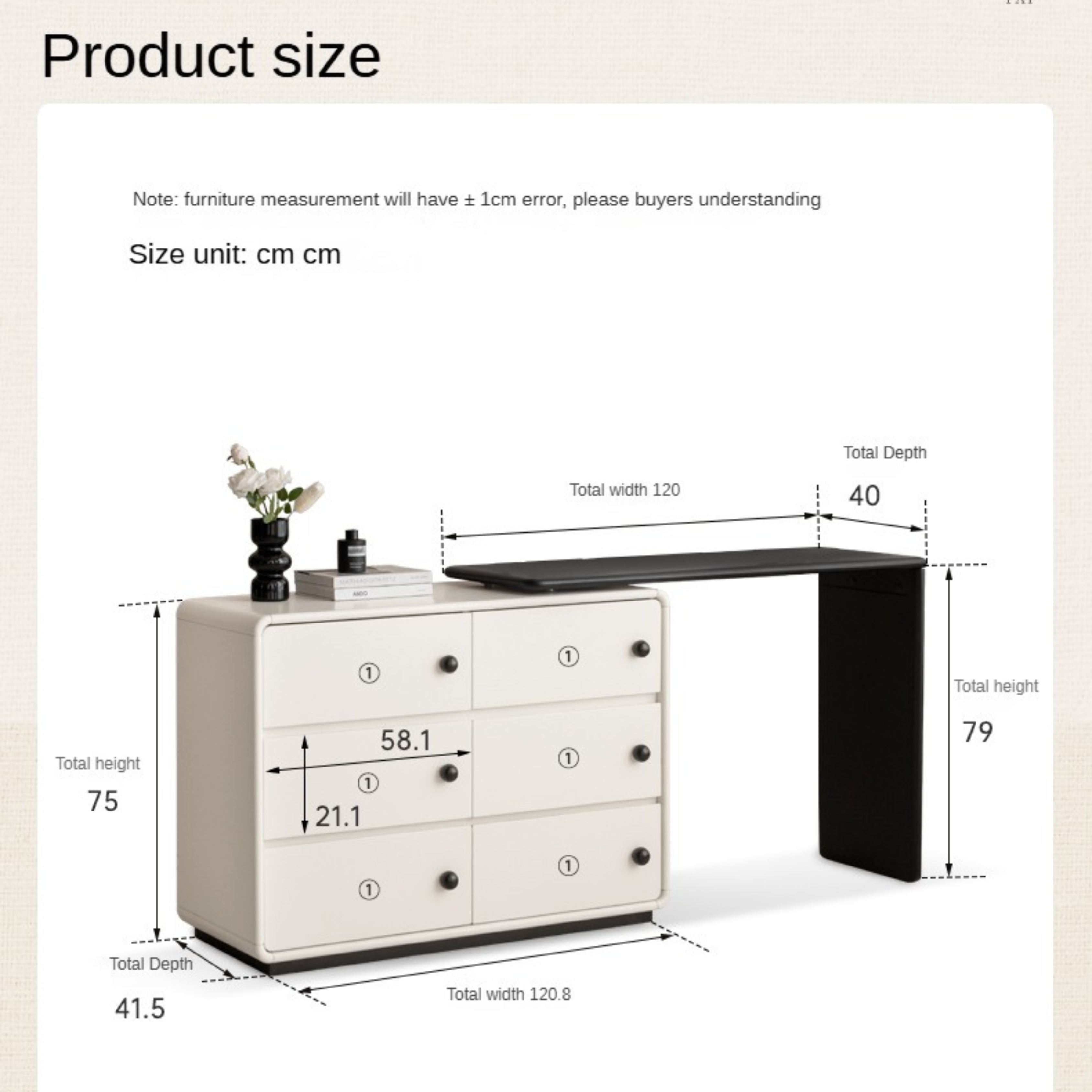 Solid Rubberwood Cream Style Dressing Table.
