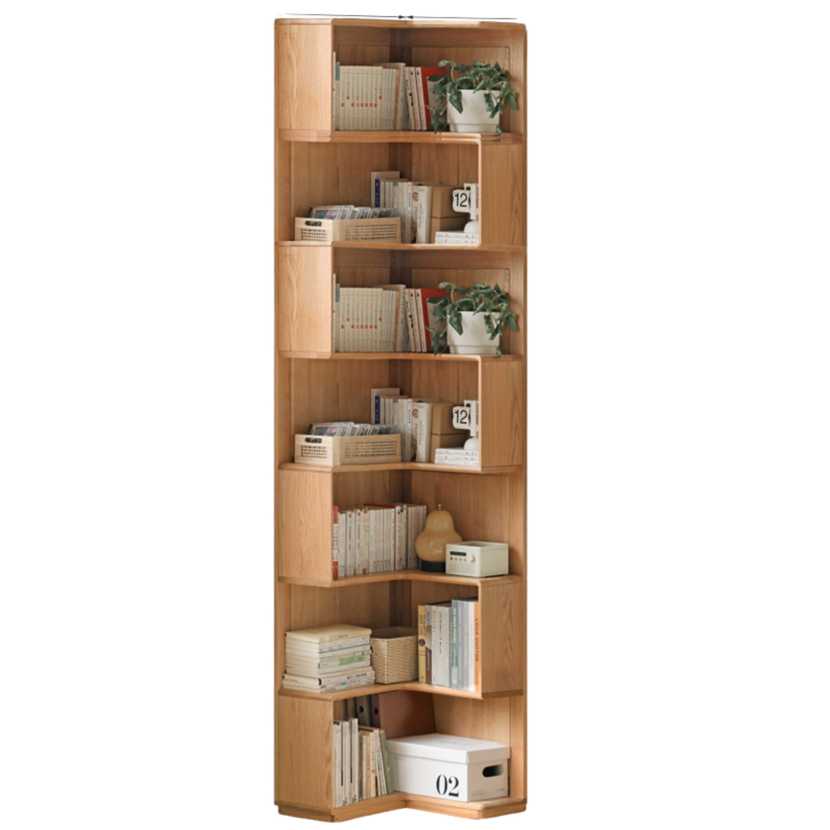 Oak Solid Wood Nordic Style Bookshelf with Floor Storage Cabinet