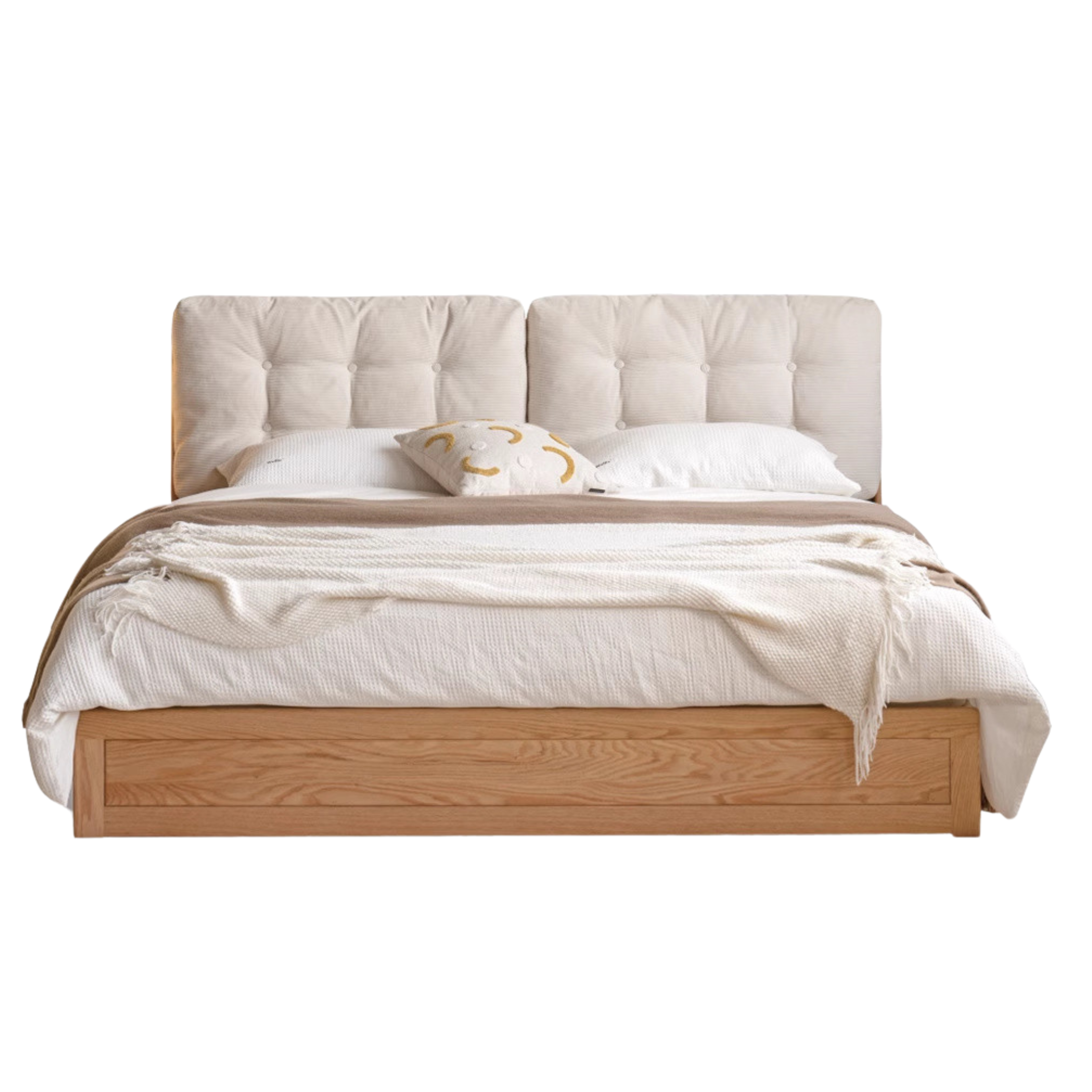 Oak Solid Wood Fabric Box Bed Cream Style
