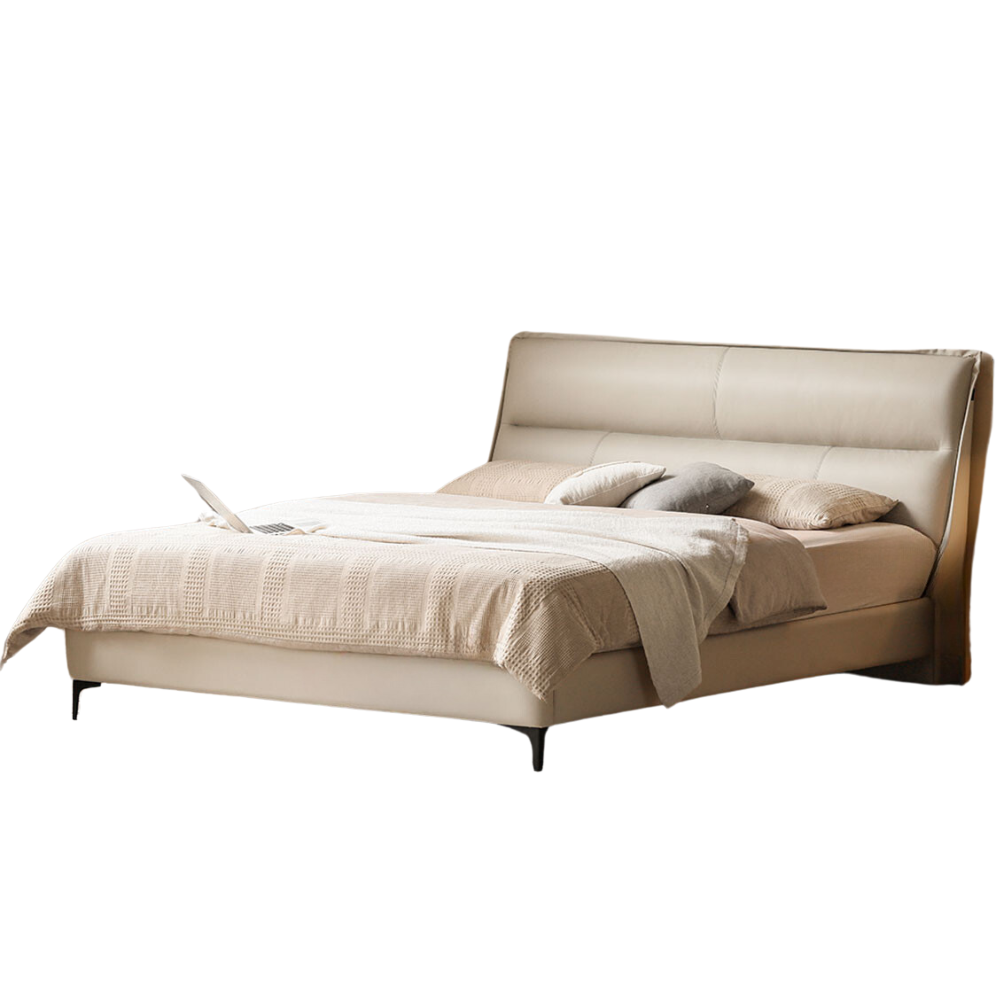 Genuine Leather Bed Cream First Layer Cowhide High Backrest Bed