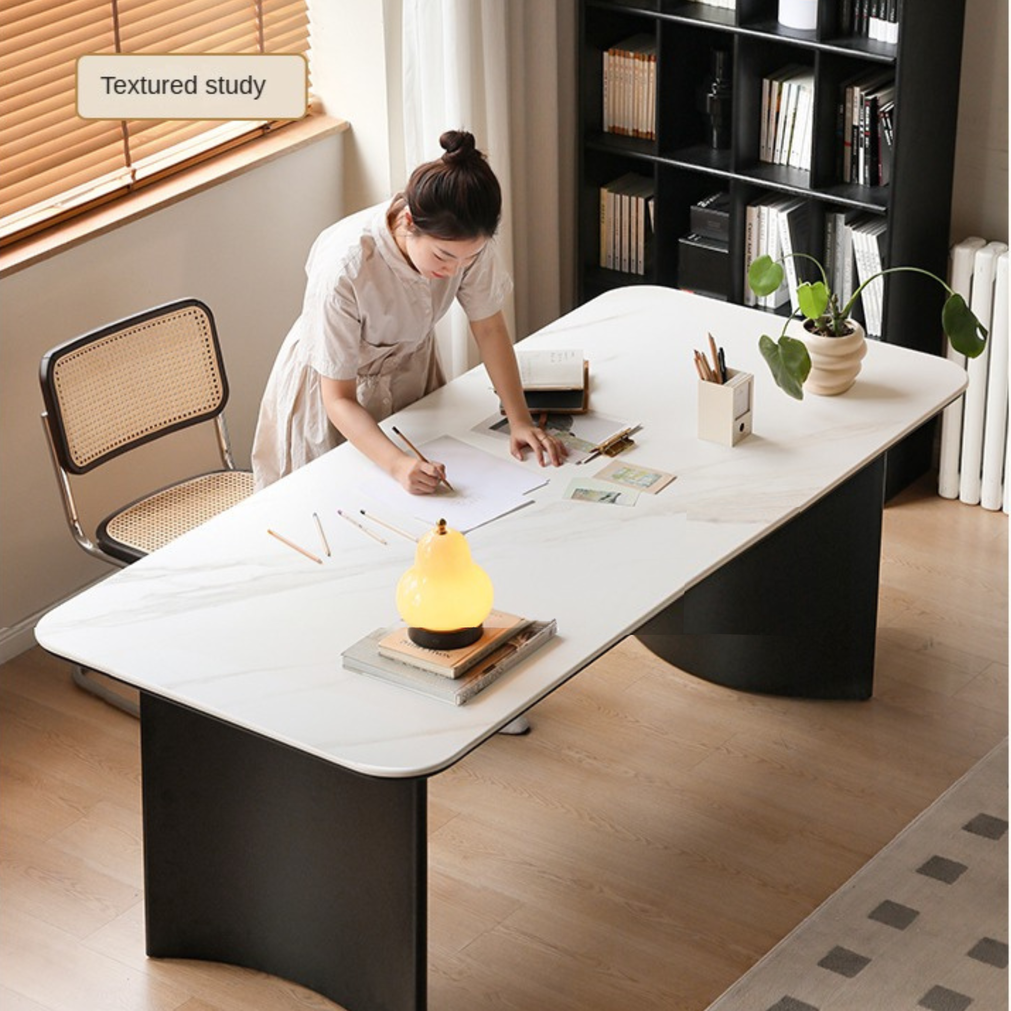 Wrought Iron Rock Slab Dining Table With Metal Leg