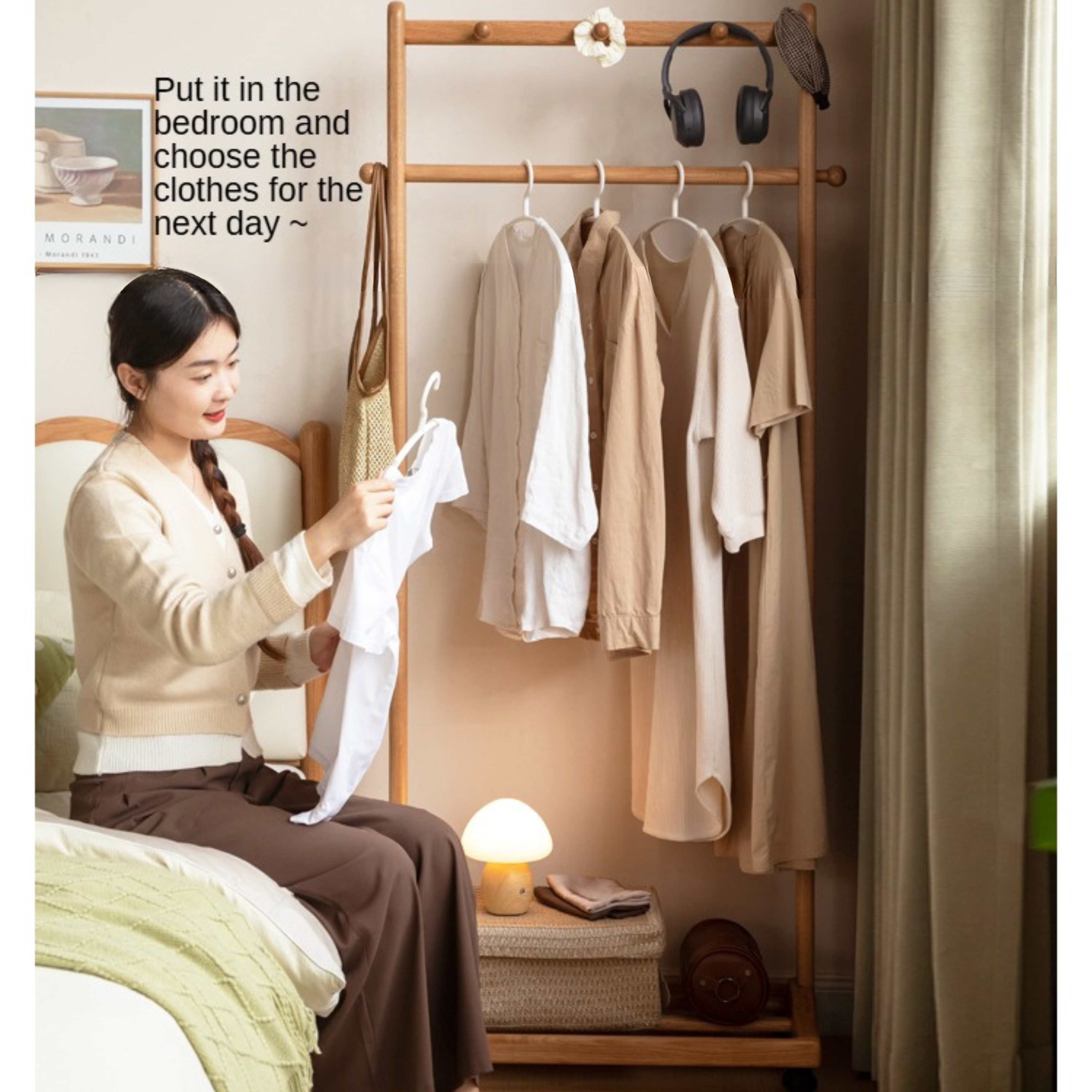Oak, Birch, Solid Rubberwood Movable Hanger