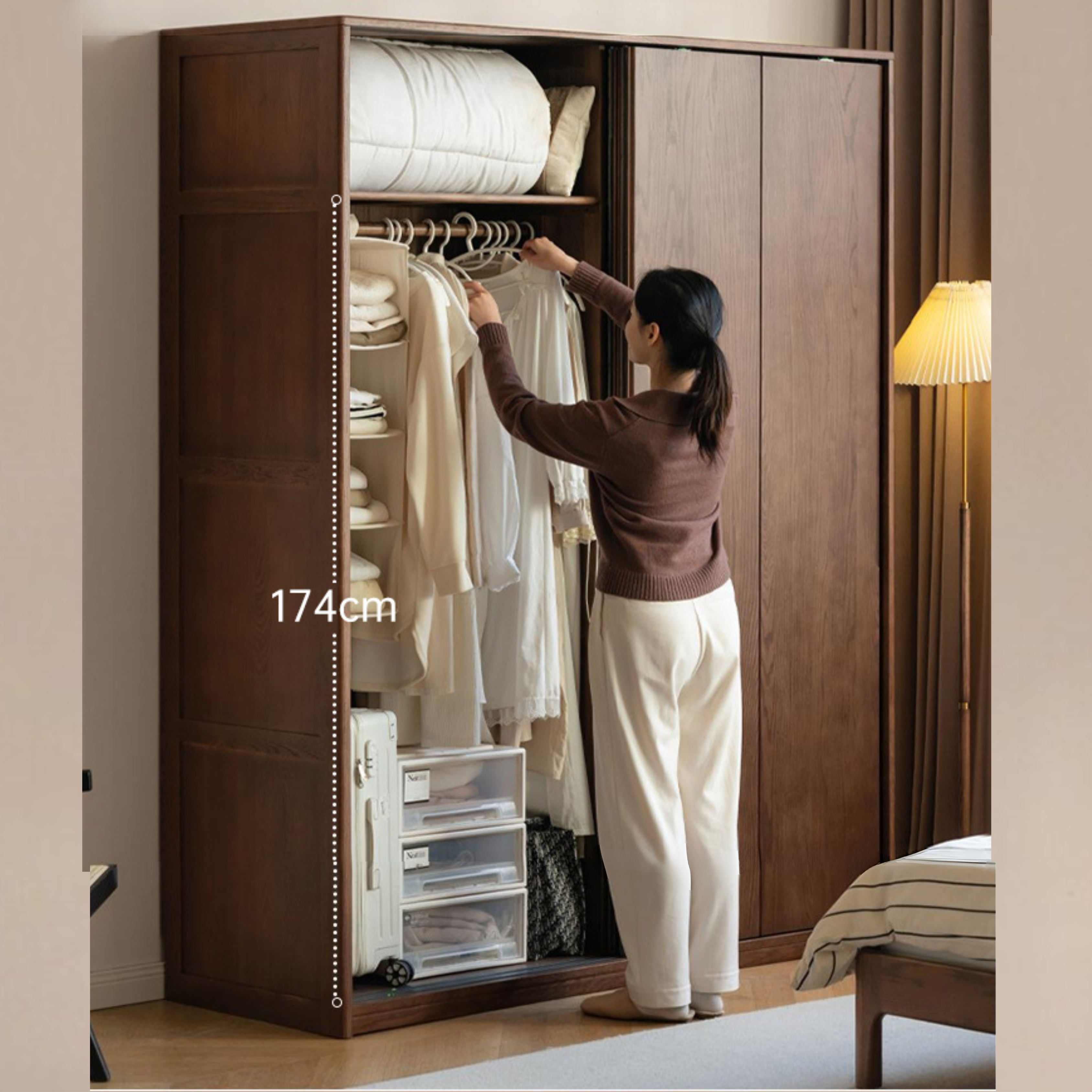 Oak Solid Wood Sliding Door Modern Wardrobe