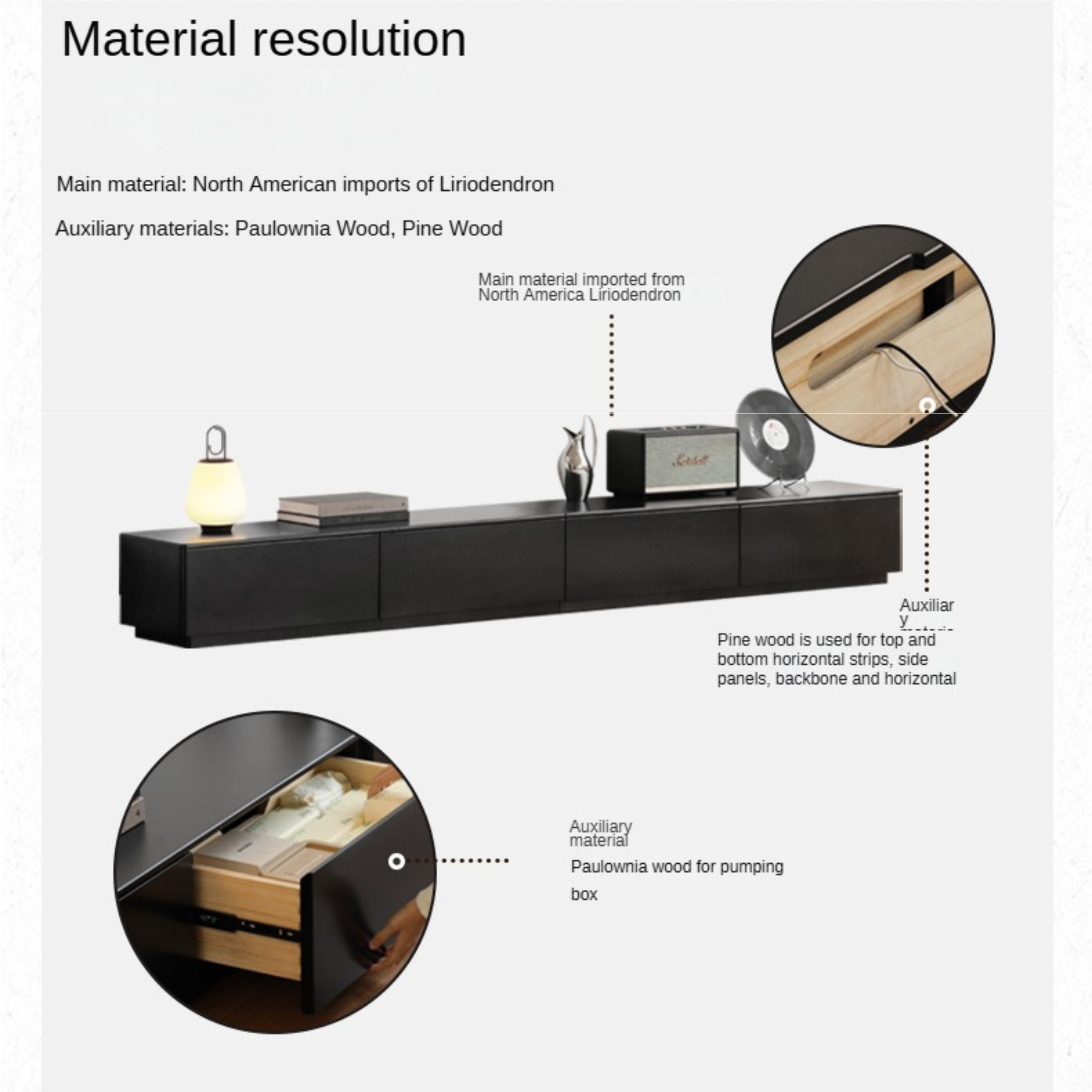 Poplar Solid Wood Floor Storage TV Cabinet.