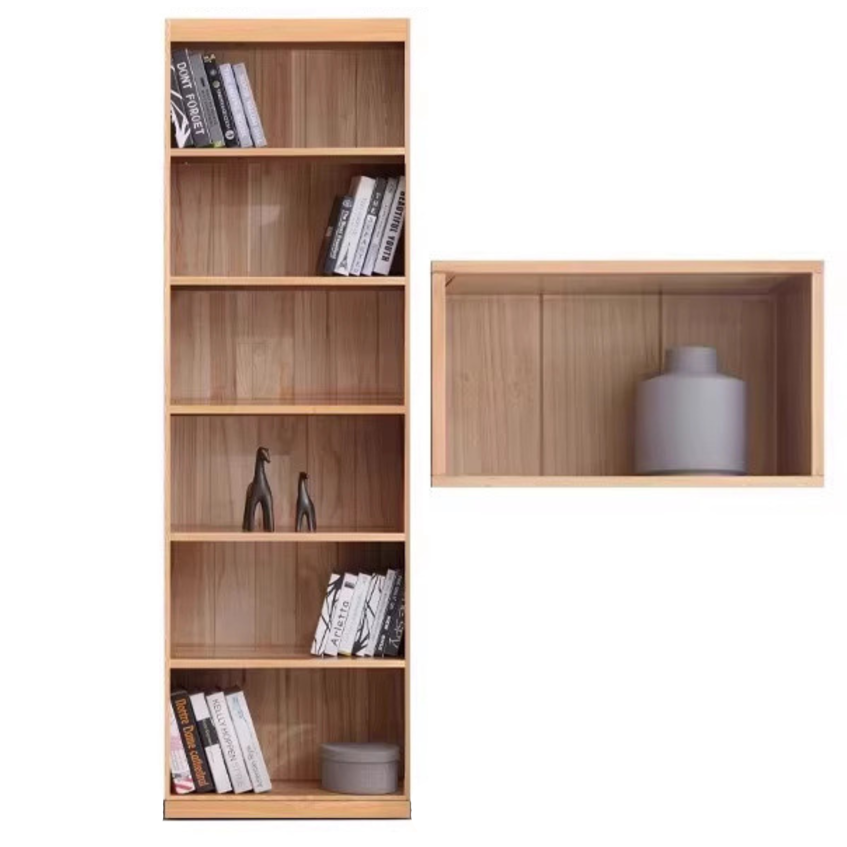 Oak, Solid Rubberwood Modern Bookcase Storage