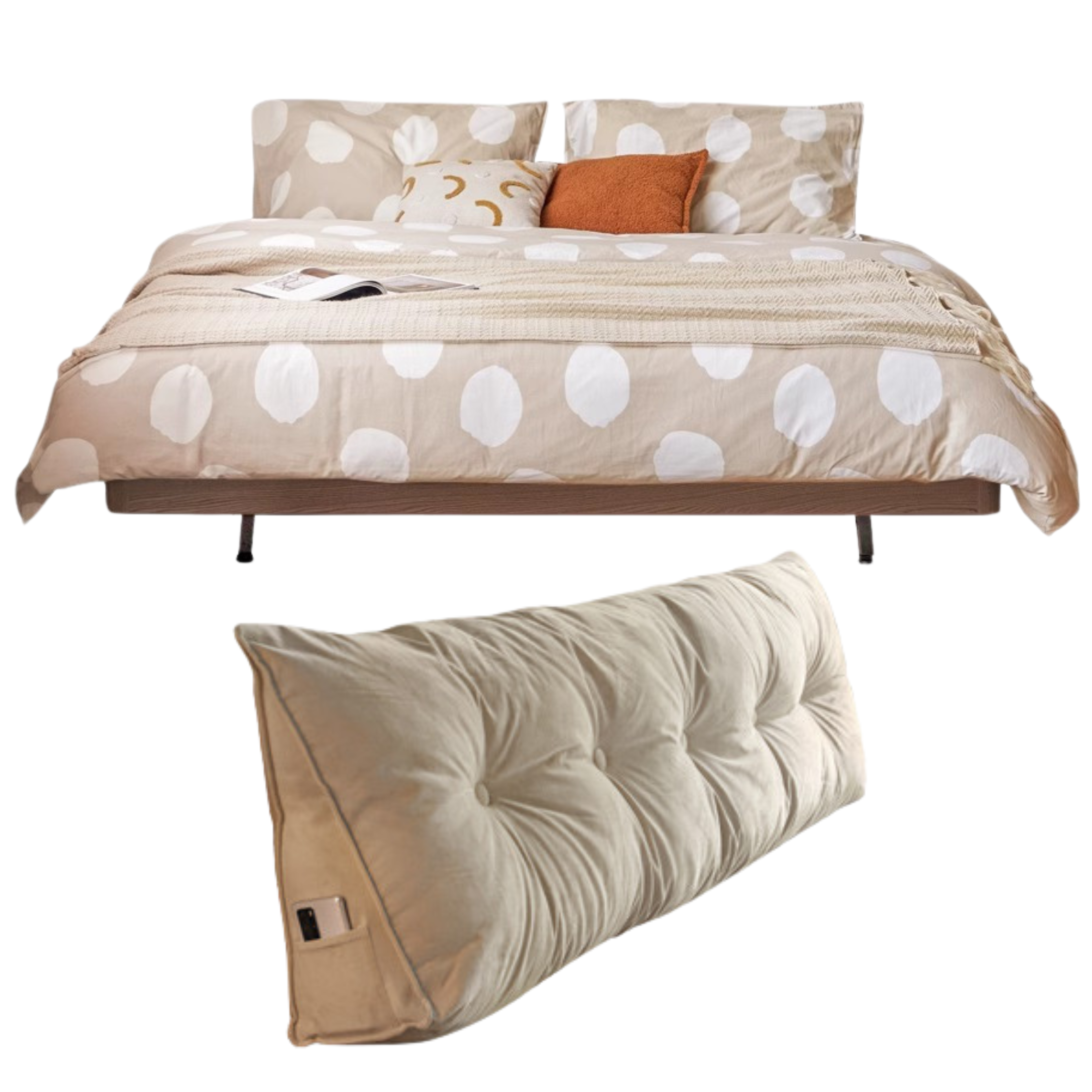 Oak Solid Wood platform bed, headboard-free bed Night Light Suspended Bed