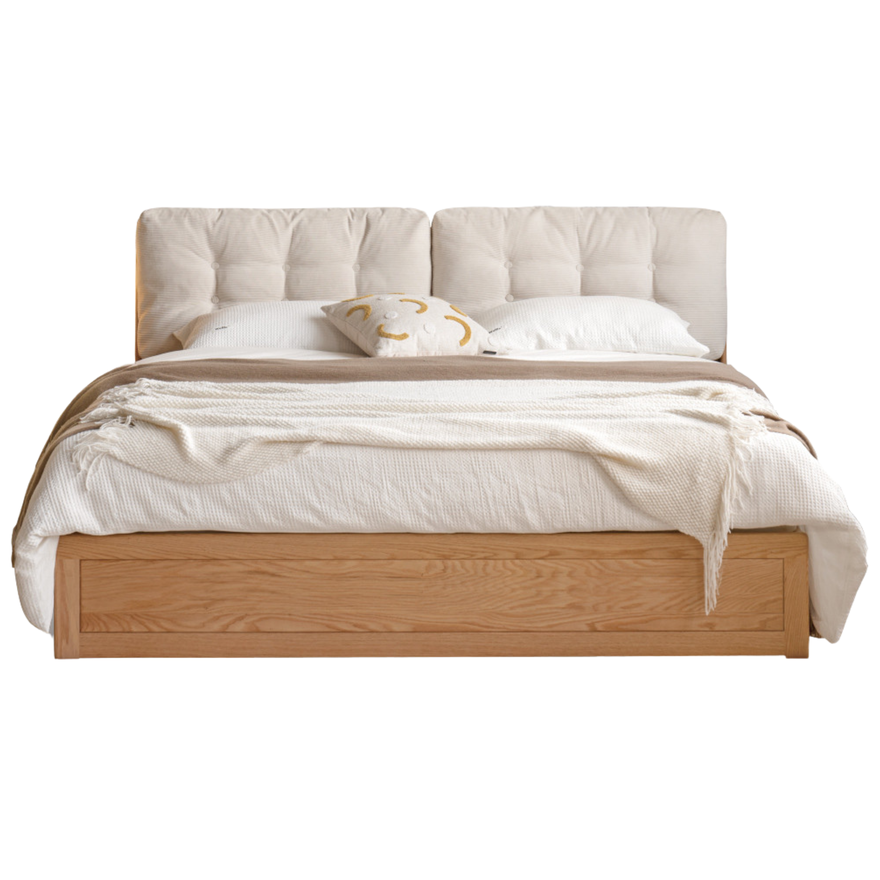 Oak Solid Wood Fabric Box Bed Cream Style