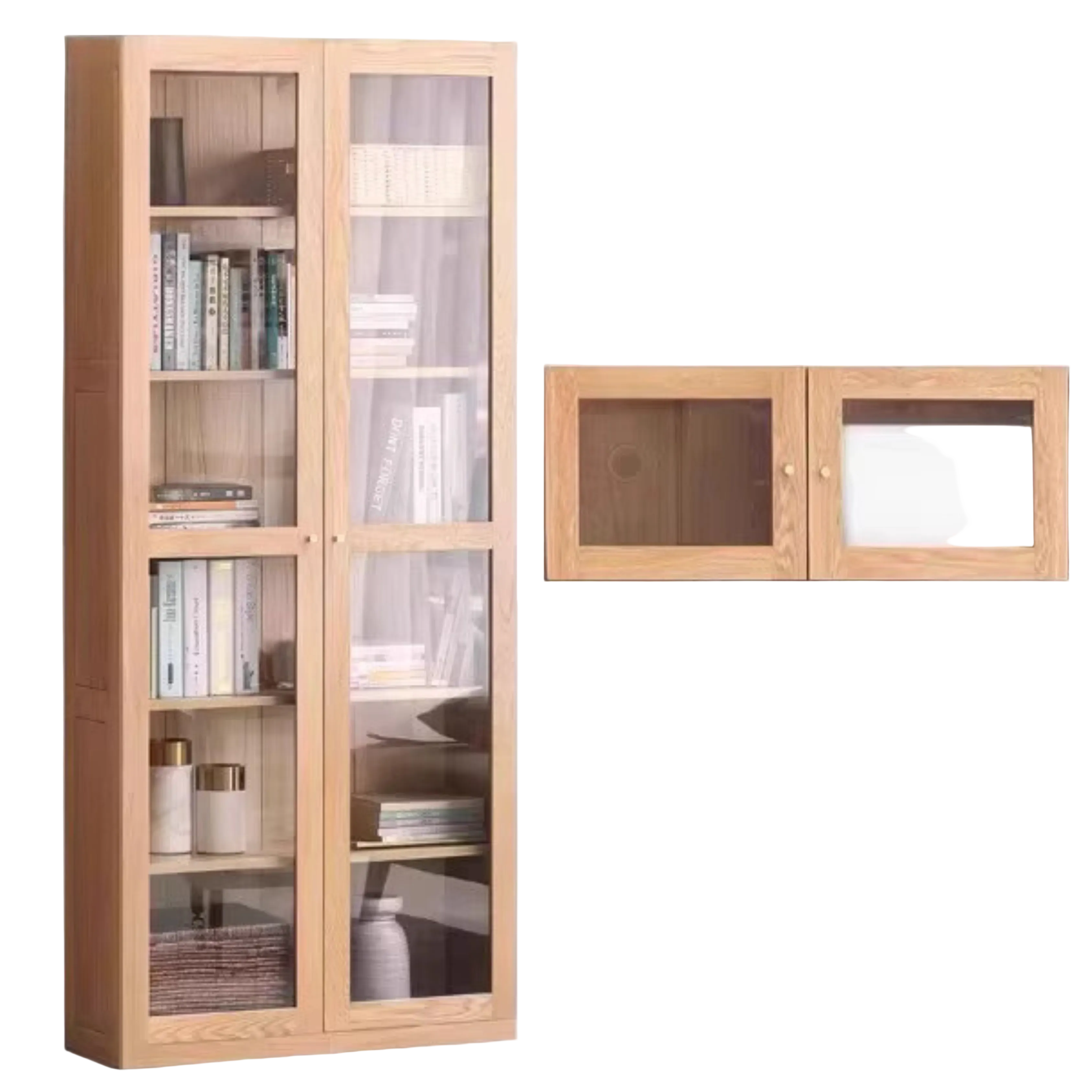 Oak, Solid Rubberwood Modern Bookcase Storage