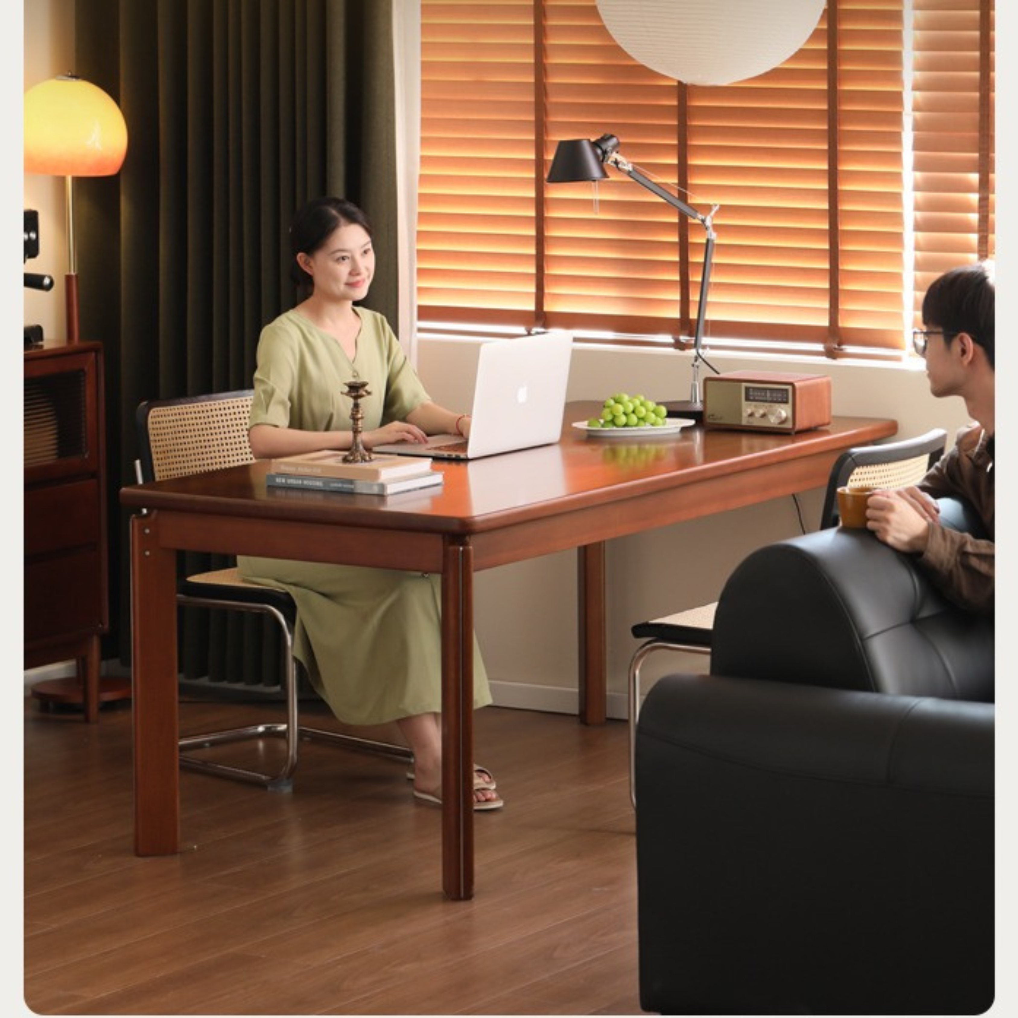 Poplar Solid Wood Retro Large Board Dining Table