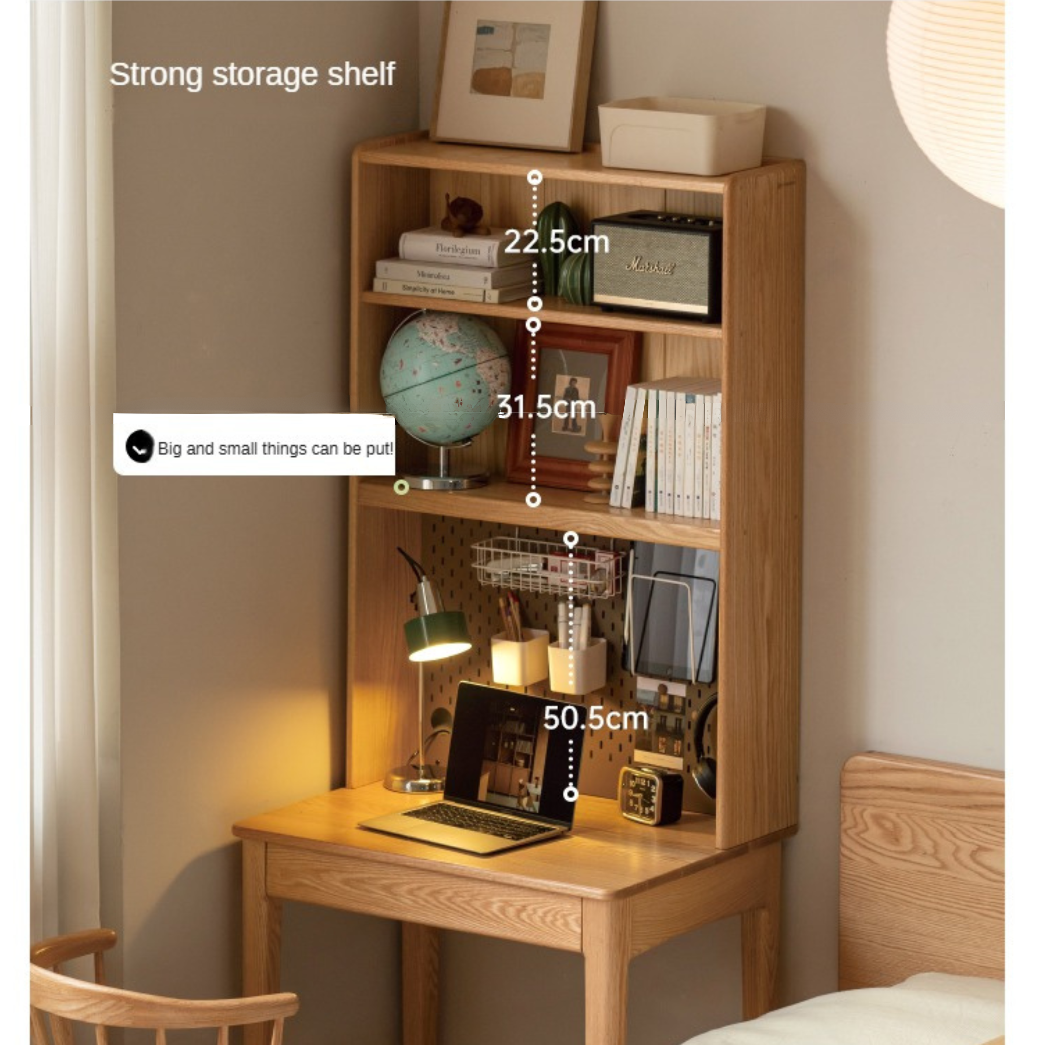 Oak, Ash Solid Wood Modern Desk Bookshelf Integrated