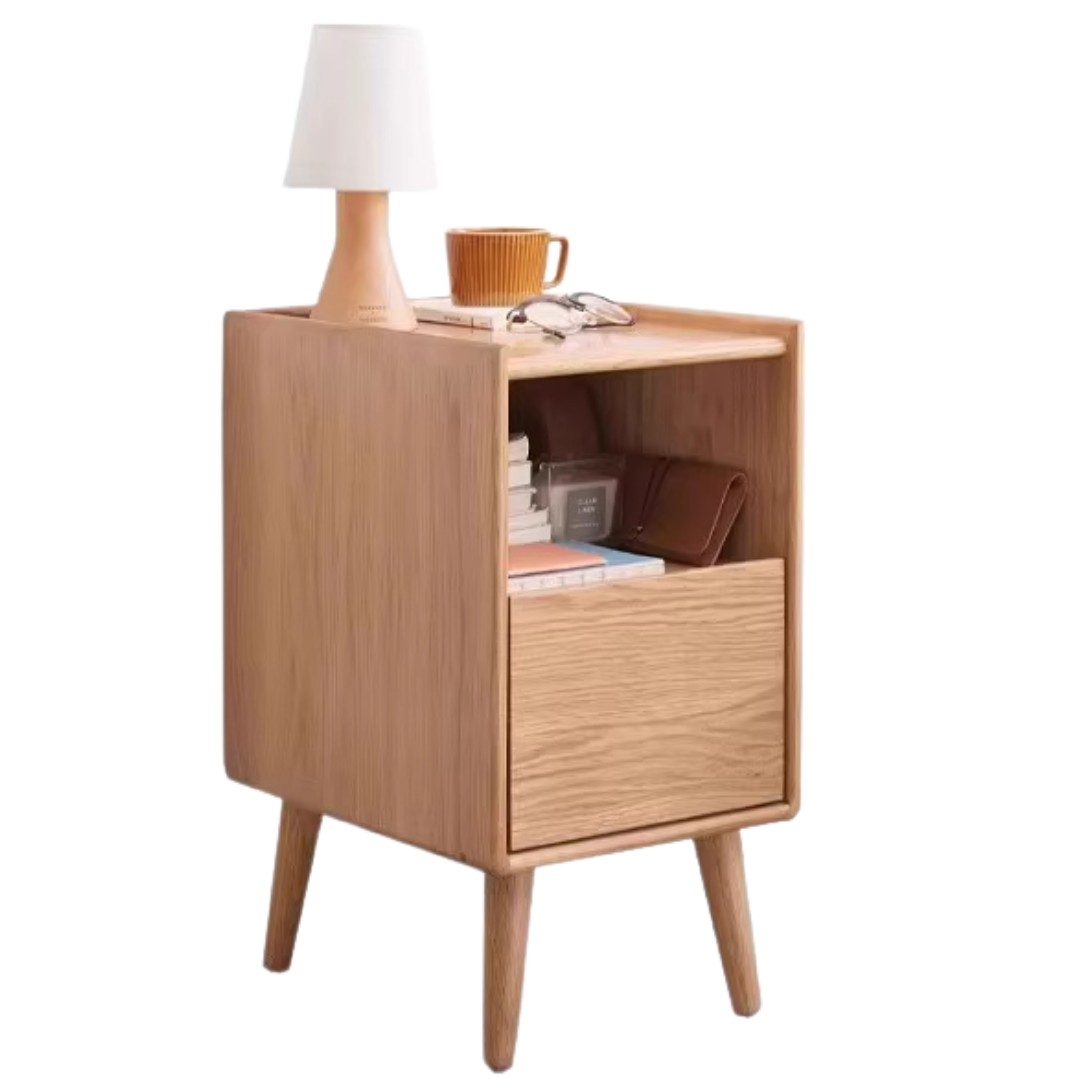 Oak Solid Wood, Solid Rubberwood Ultra-Narrow Nightstand.