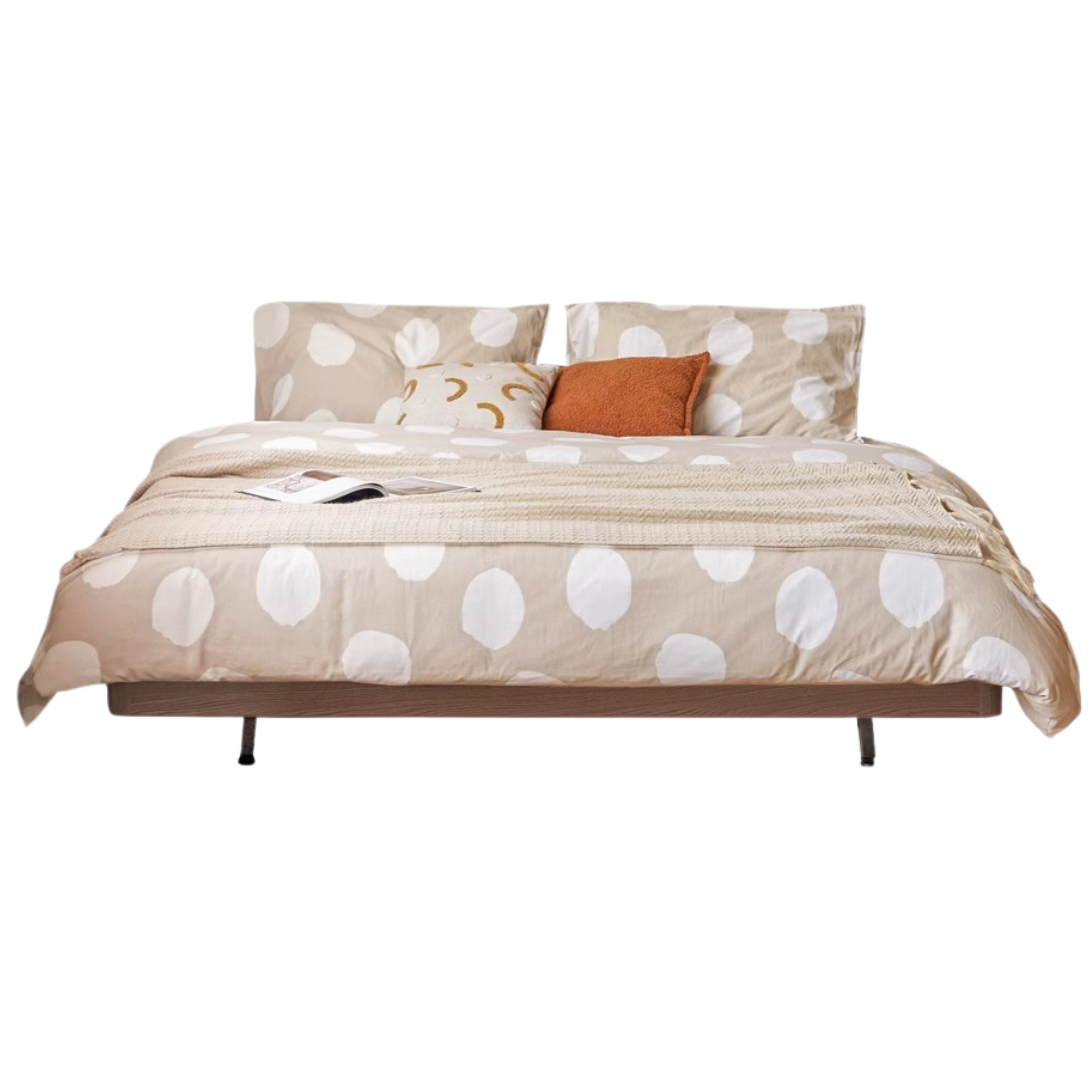 Oak Solid Wood platform bed, headboard-free bed Night Light Suspended Bed