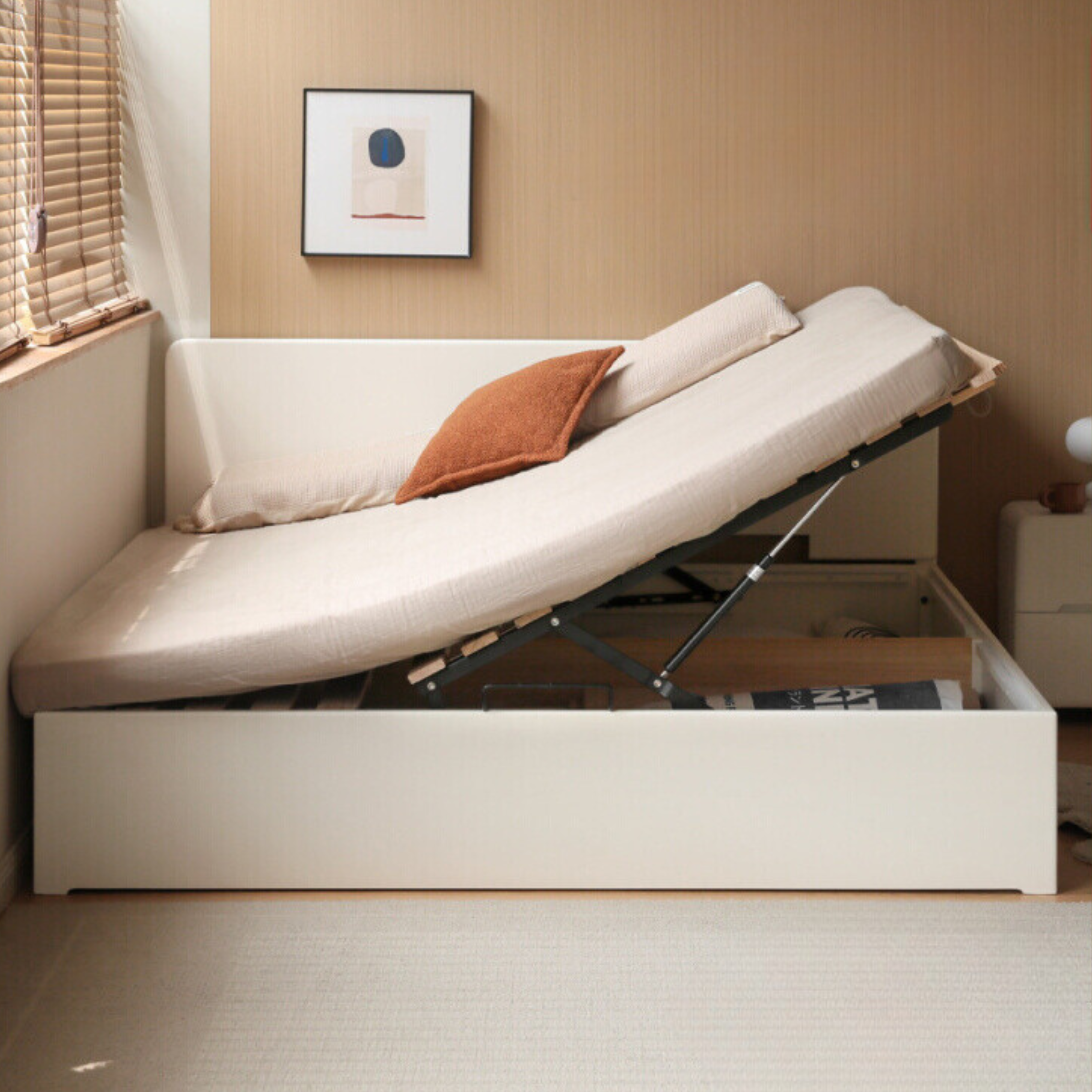 Rubber wood, Poplar solid wood white open box bed