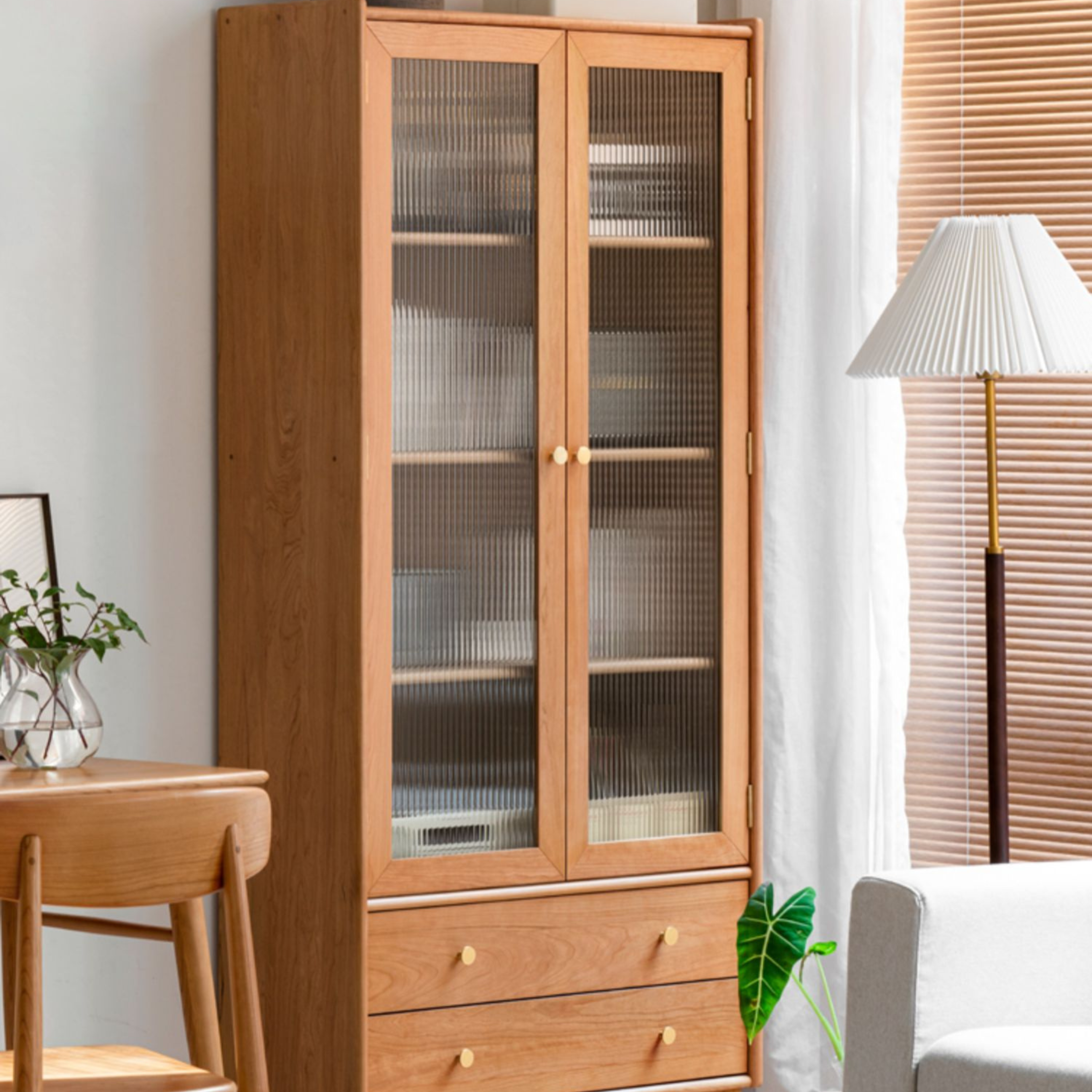 Cherry Solid Wood Bookcase Nordic Modern Cabinet Office Bookshelf