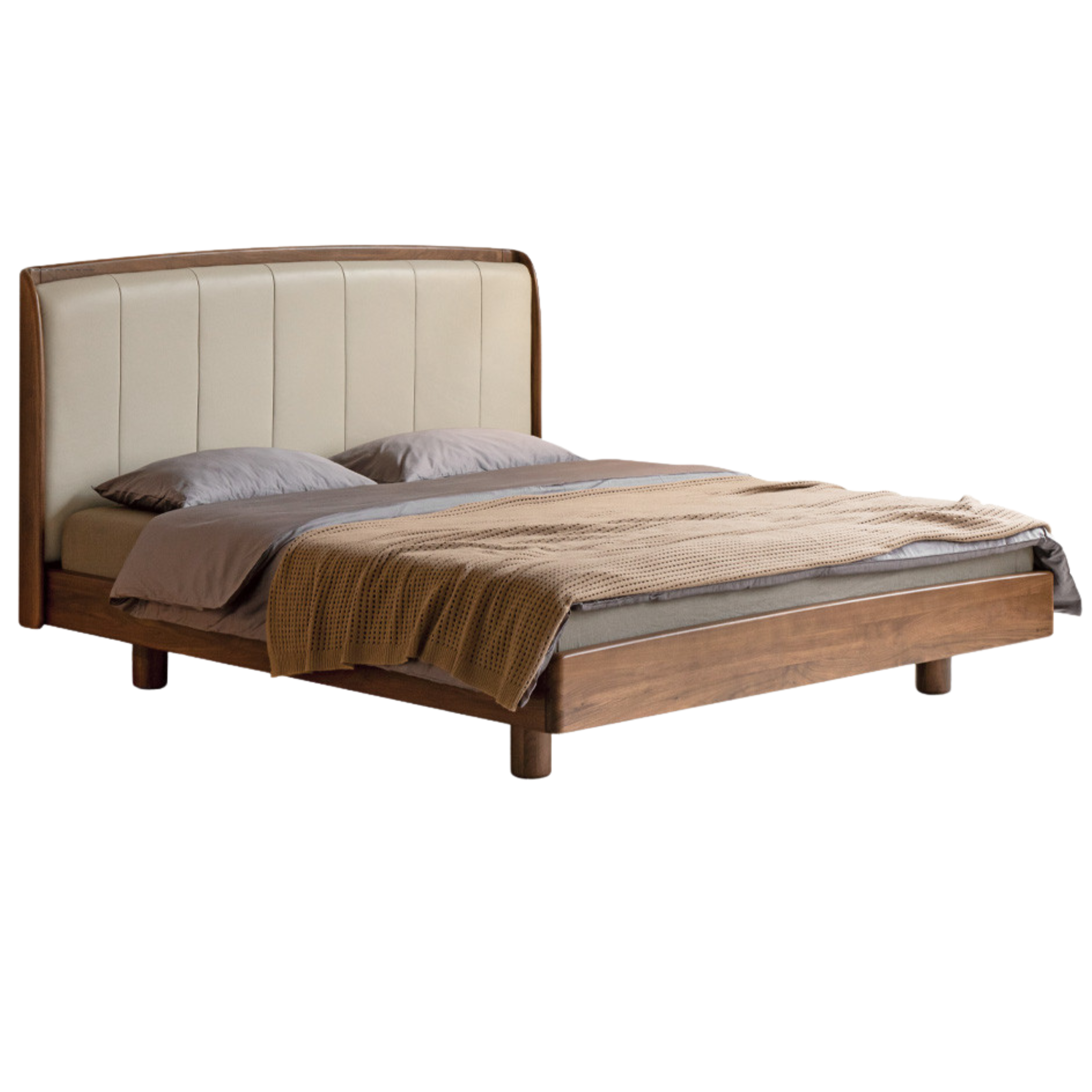 Black Walnut, Ash Solid Wood leather Simple High Soft Back Bed