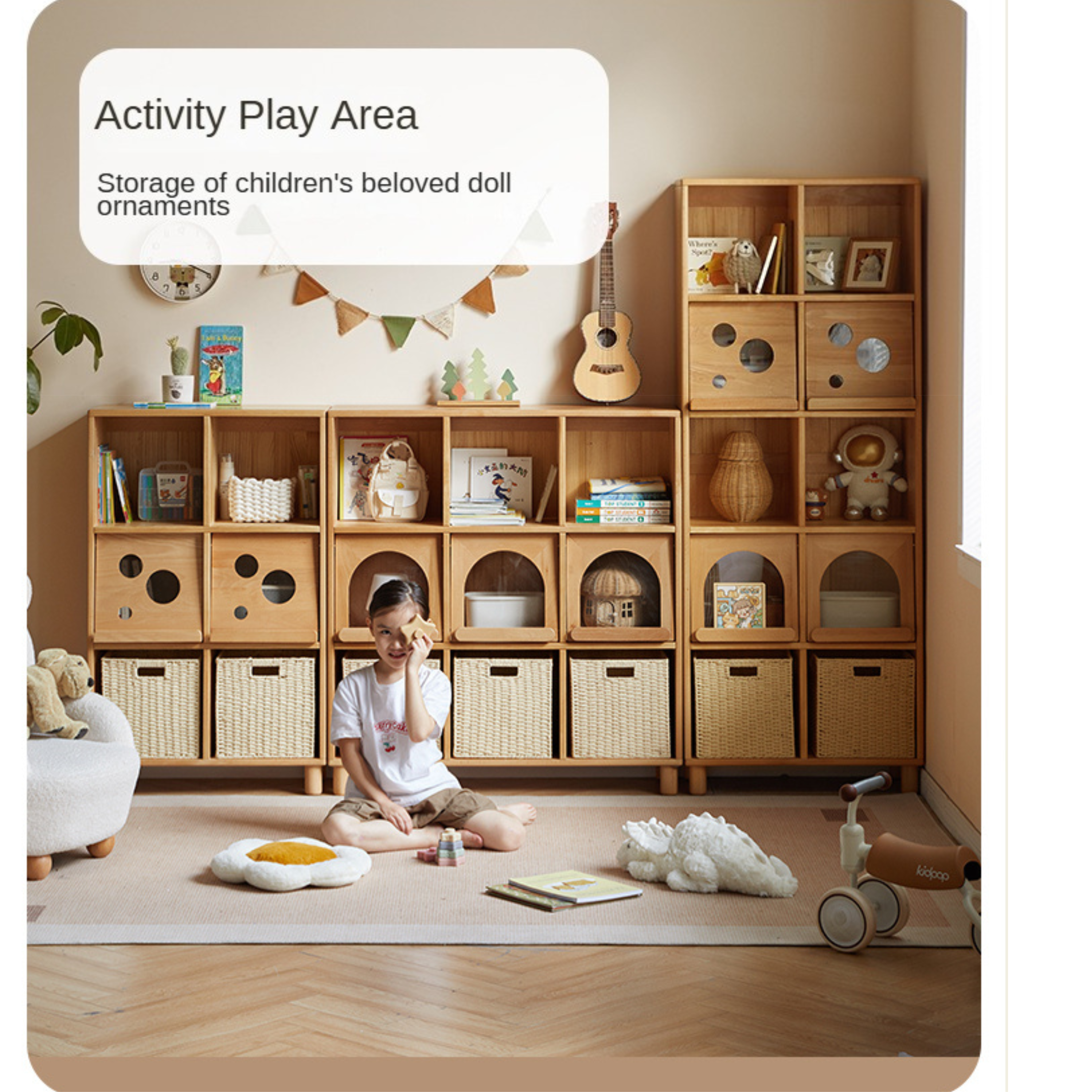 European Beech Solid Wood Combination Floor Kids Cabinet
