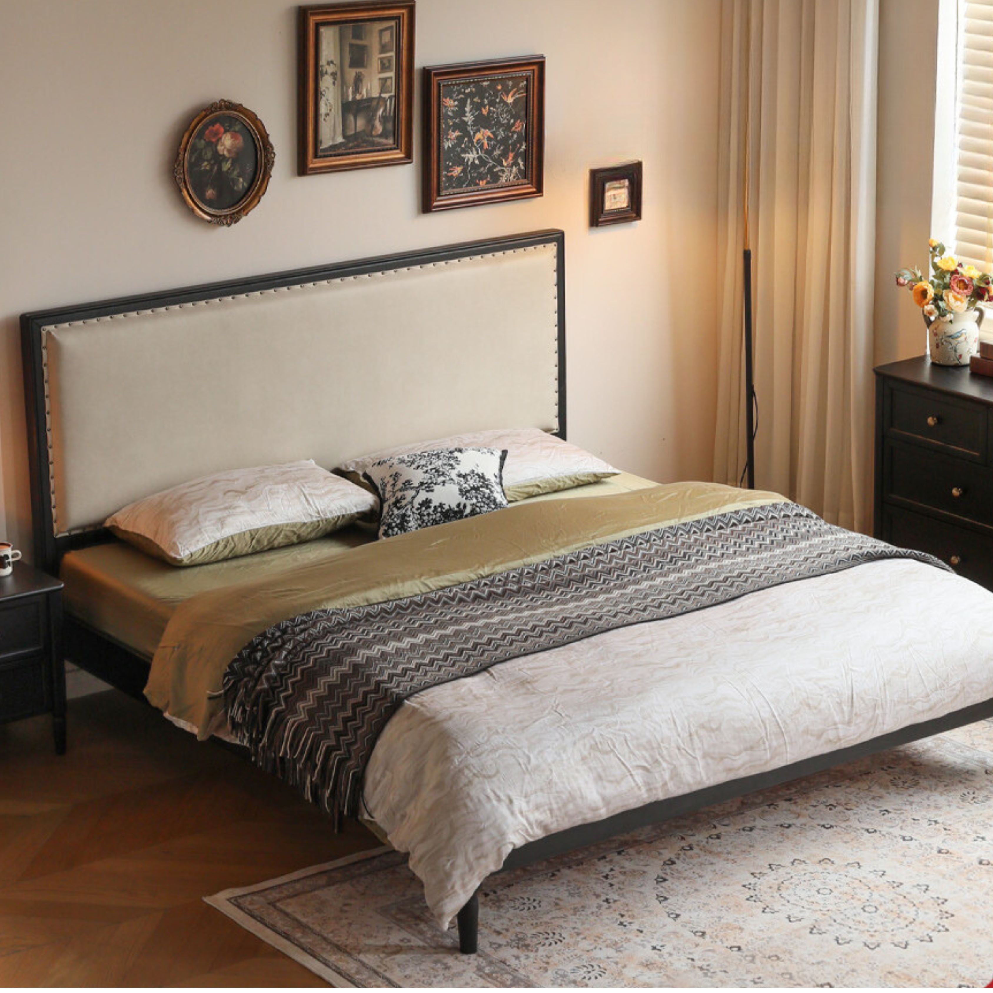 Oak Solid Wood Technology Cloth American Soft Back Bed