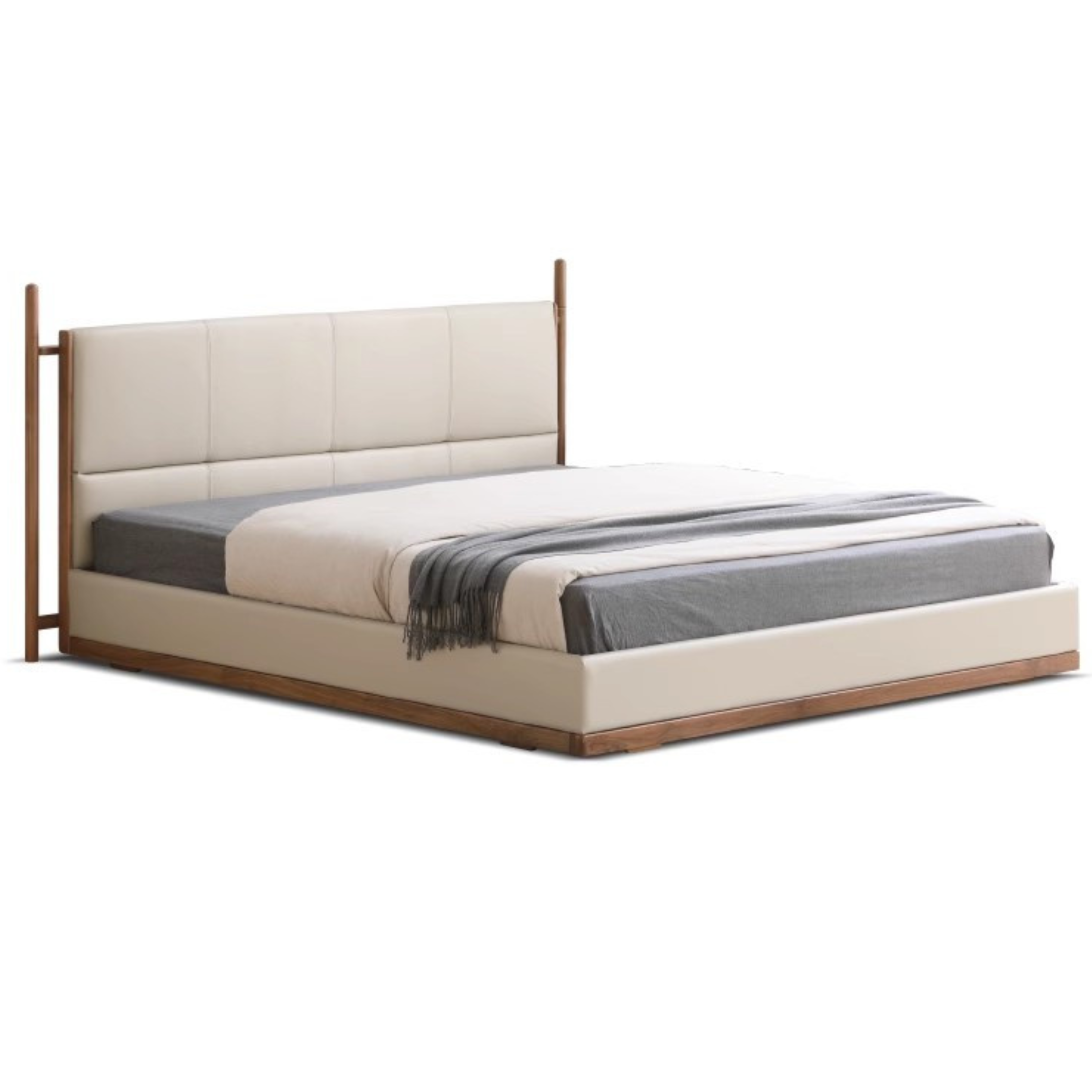 North American Black Walnut Bed Modern Light Luxury Top Layer Cowhide Soft Bed