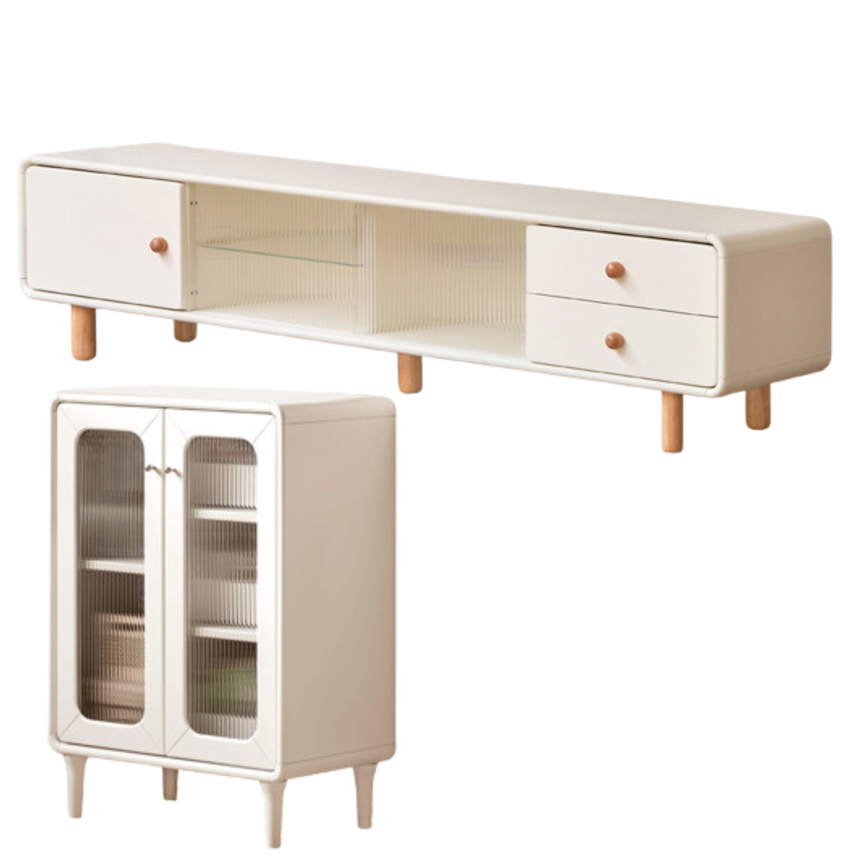 Solid Rubberwood White Floor TV Cabinet.