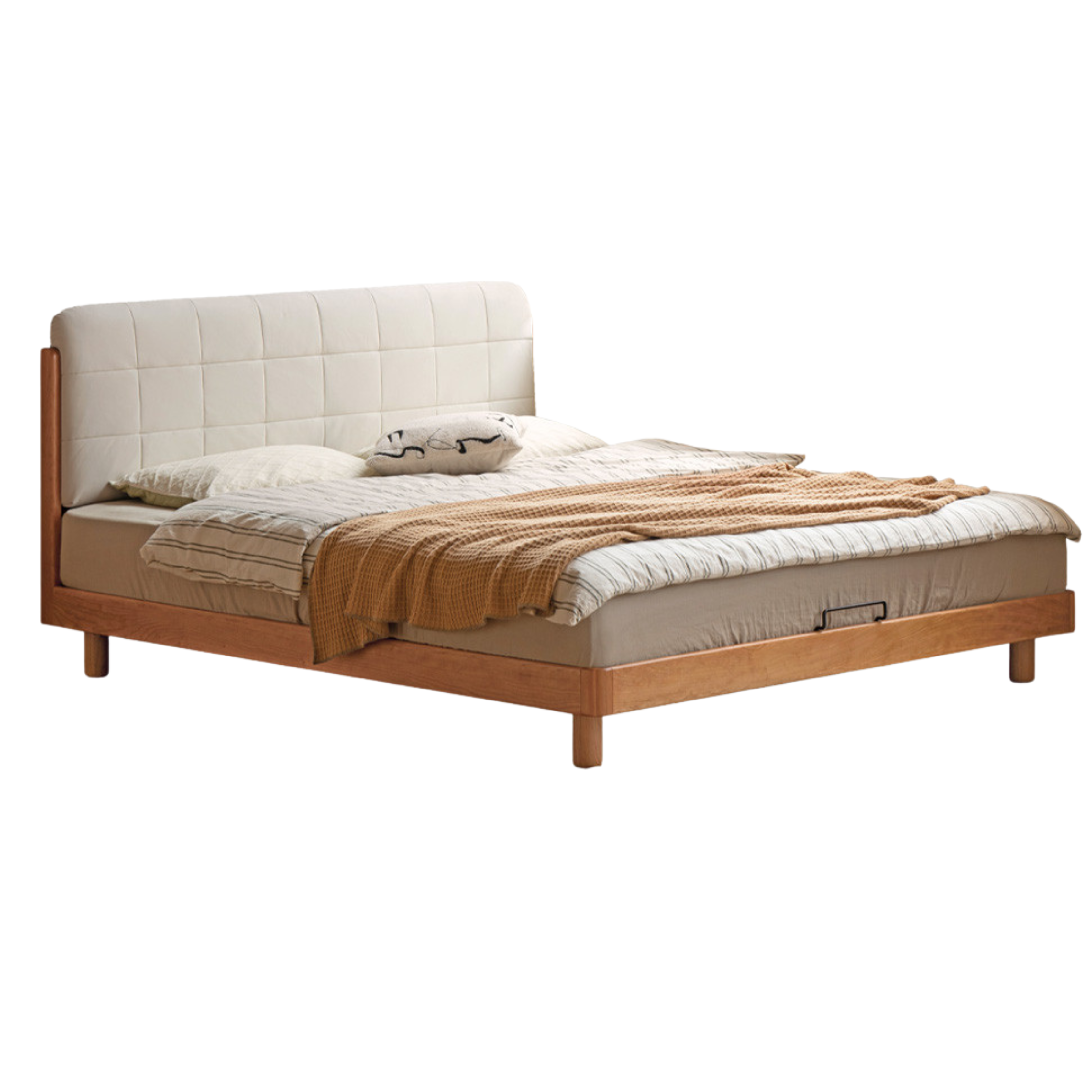 Cherry Solid Wood fabric Soft Bed