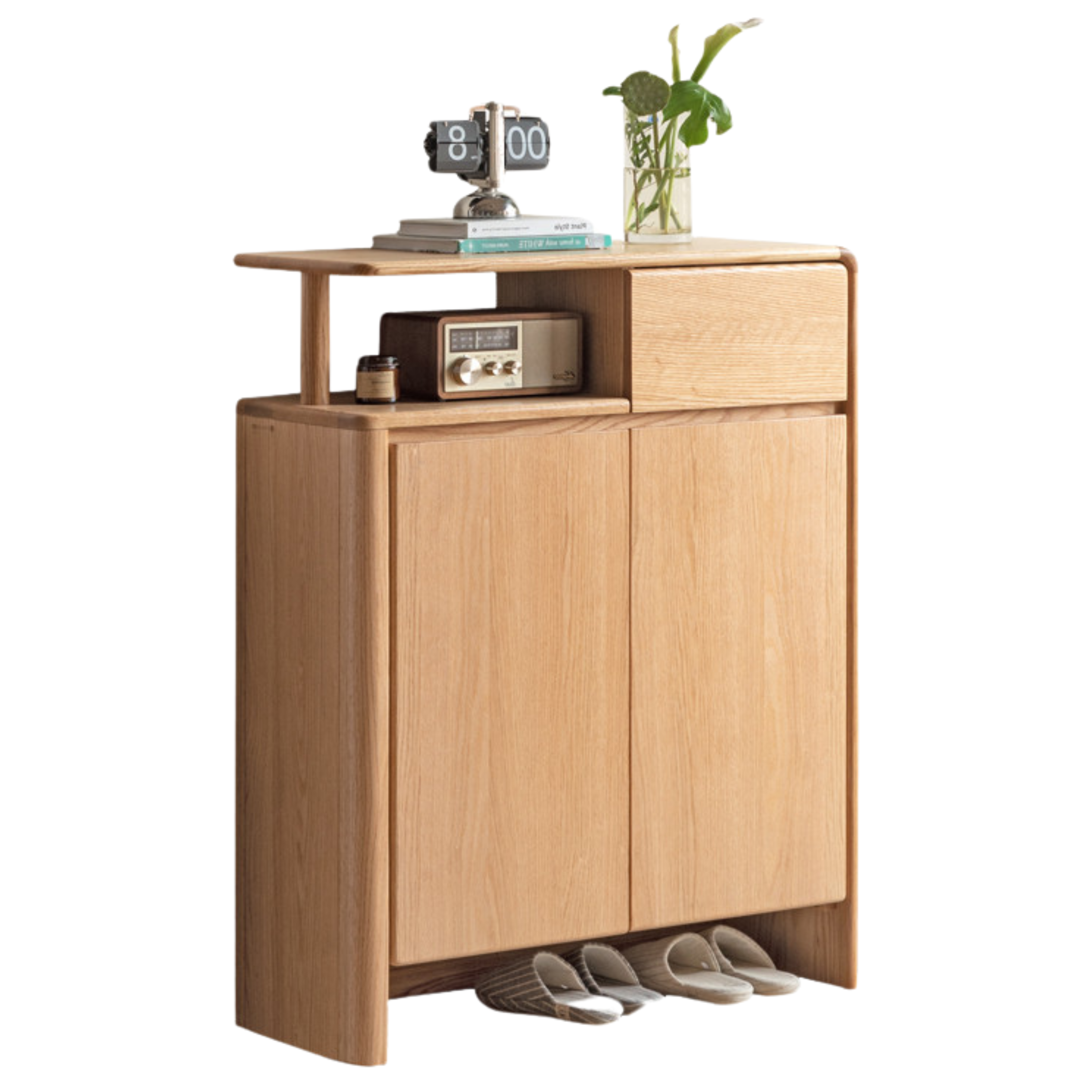 Oak, Solid Rubber Wood Partition Shoe Cabinet