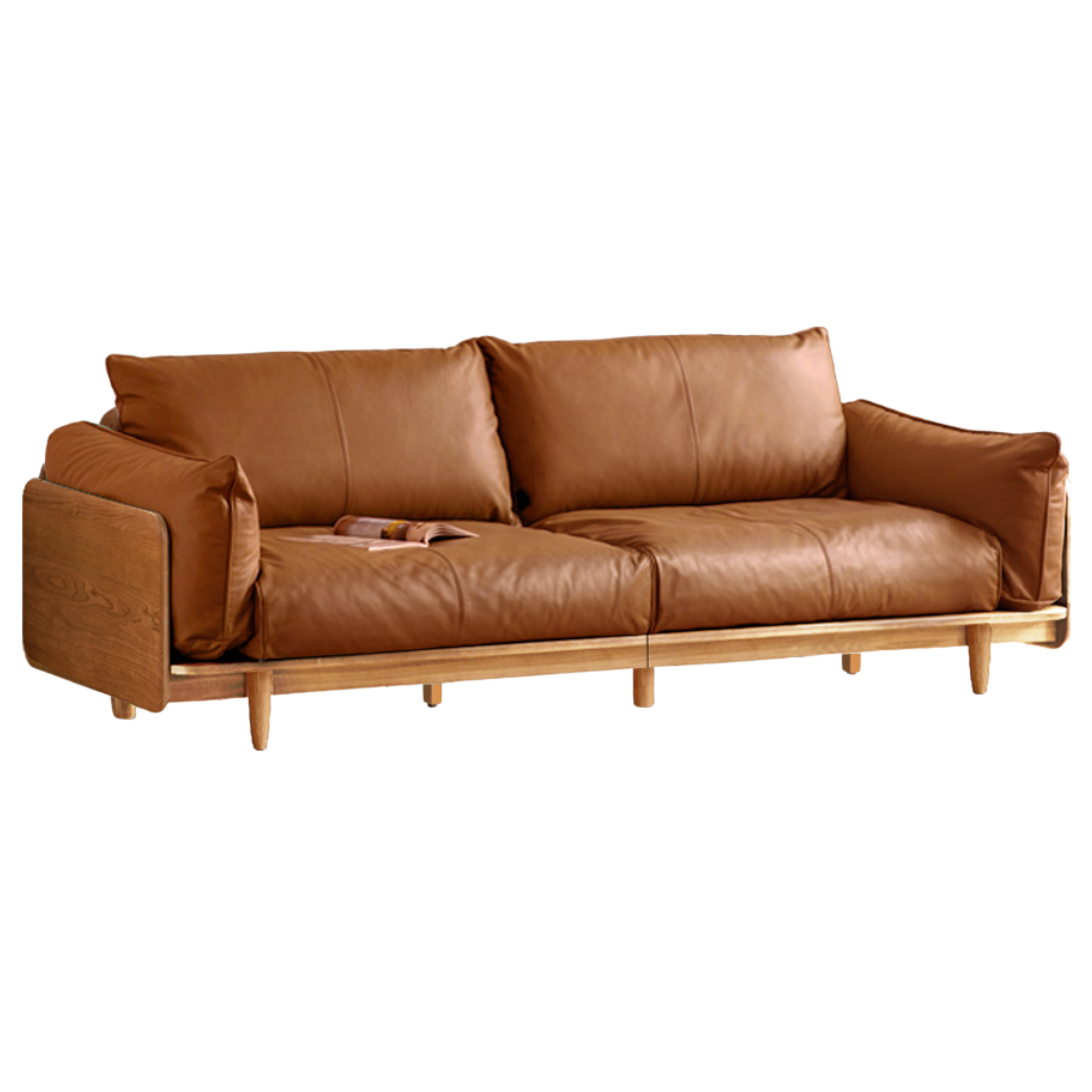 Oak, Ash Solid Wood Sofa Genuine Leather, Fabric.