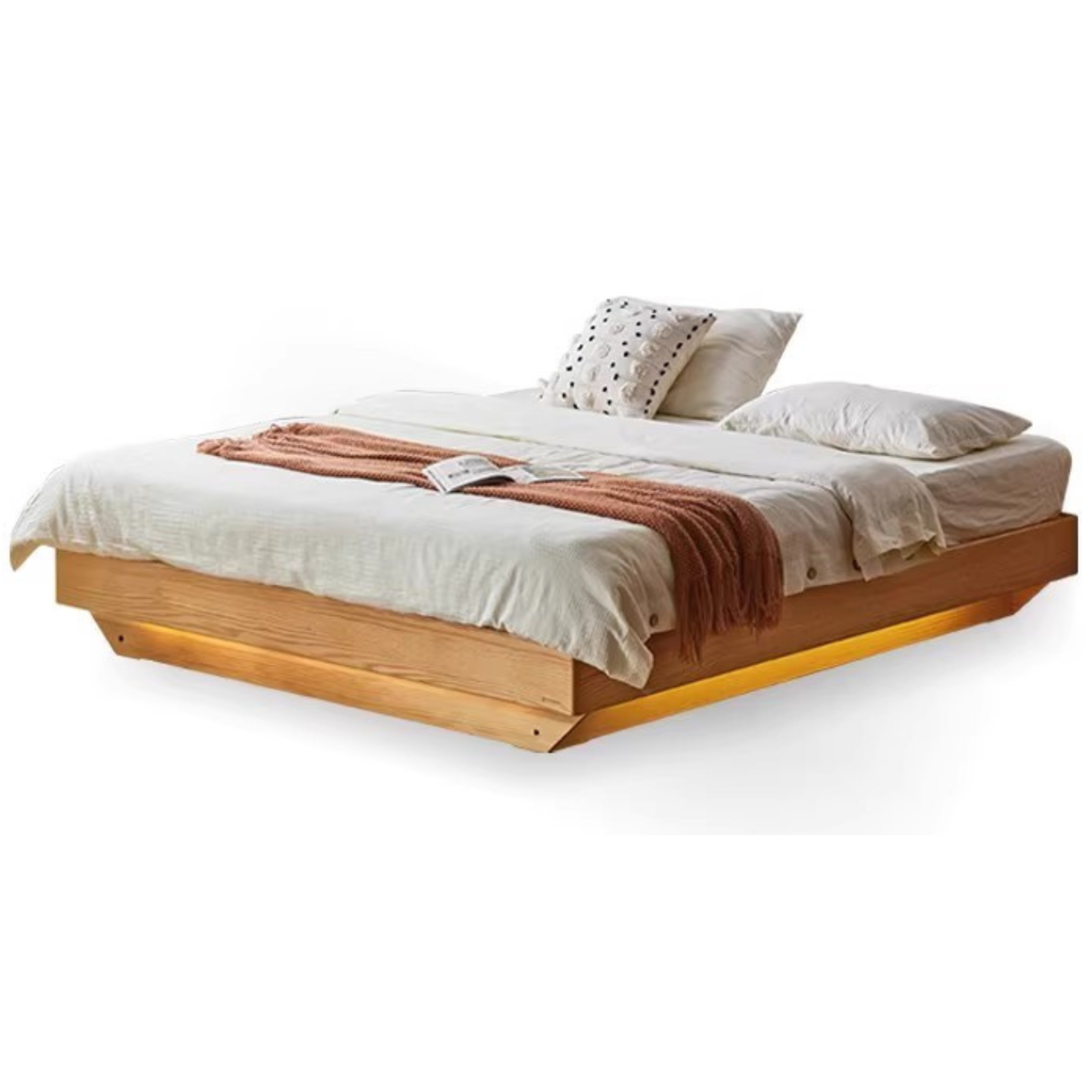 Oak solid wood platform bed, headboard-free bed suspension bed.