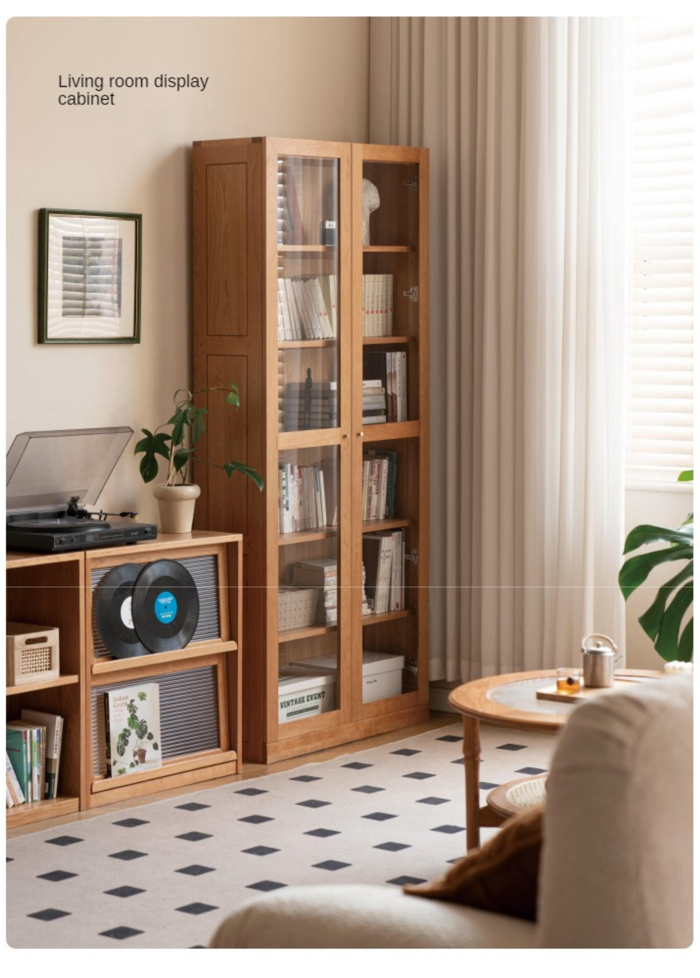 Cherry Solid Wood Bookcase Floor-Standing Free Combination Bookshelf
