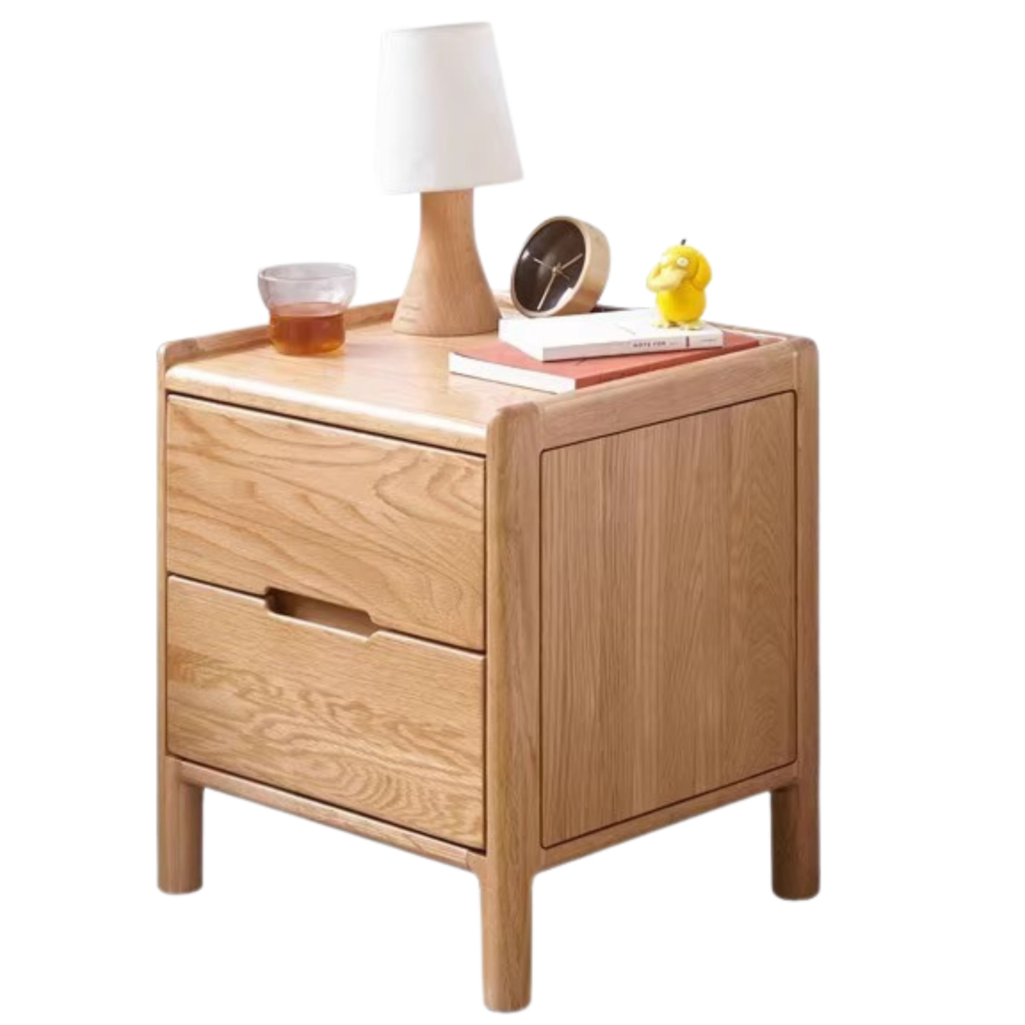 Oak Solid Wood, Solid Rubberwood Nordic Modern Nightstand.