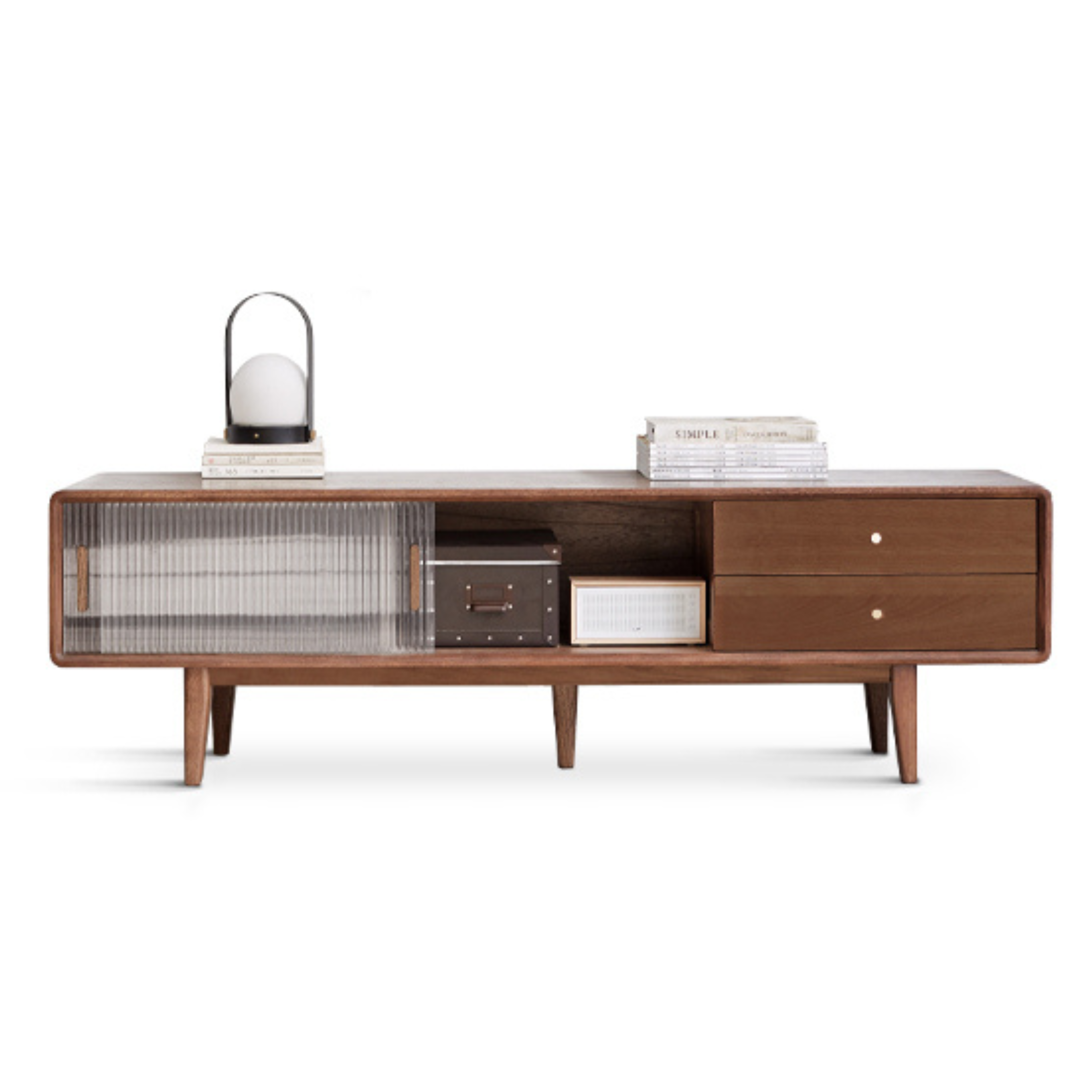 Oak, Solid Rubberwood , Beech Solid Wood TV Stand Glass Sliding Door
