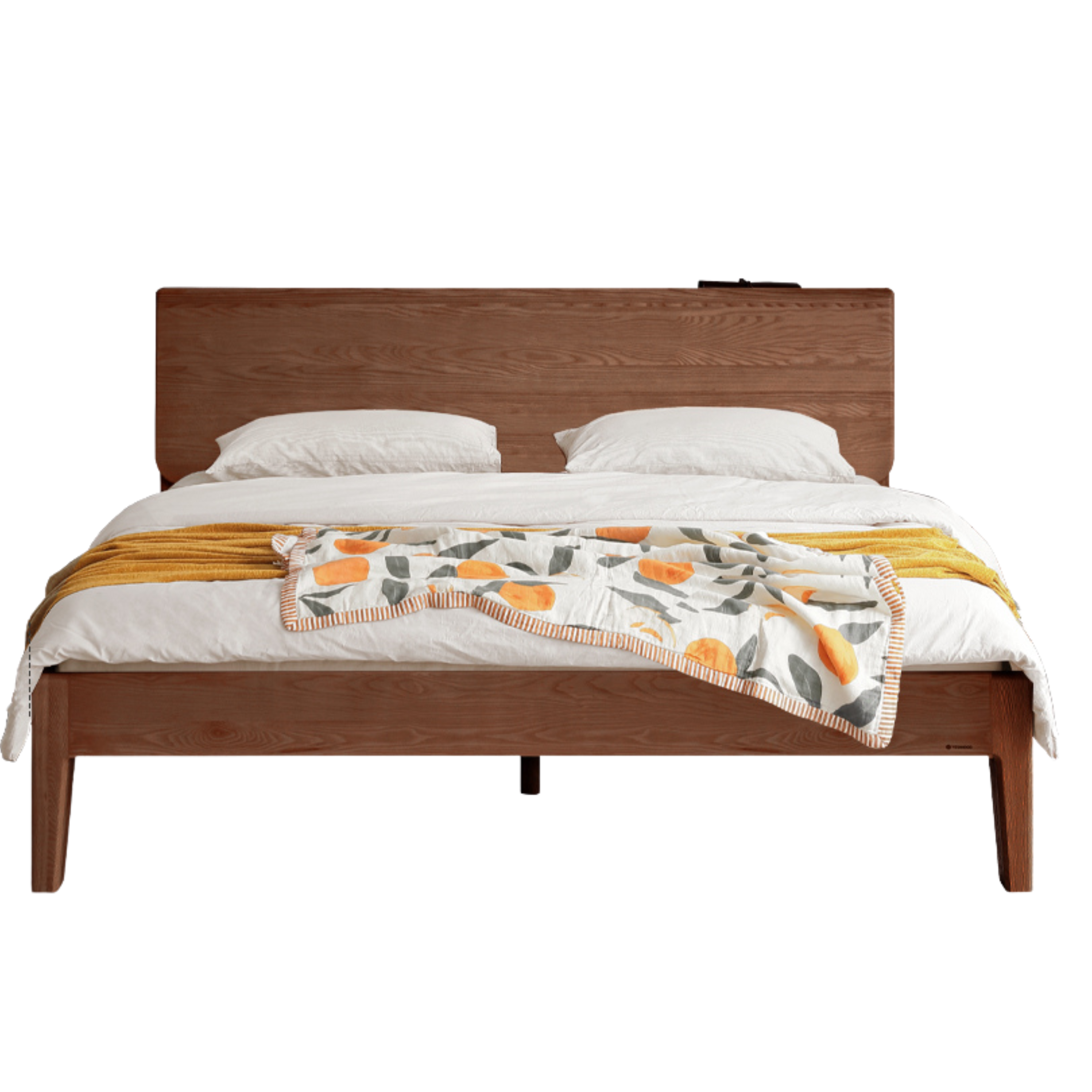 Black Walnut, Teak,Ash Solid Wood Bed Nordic Modern