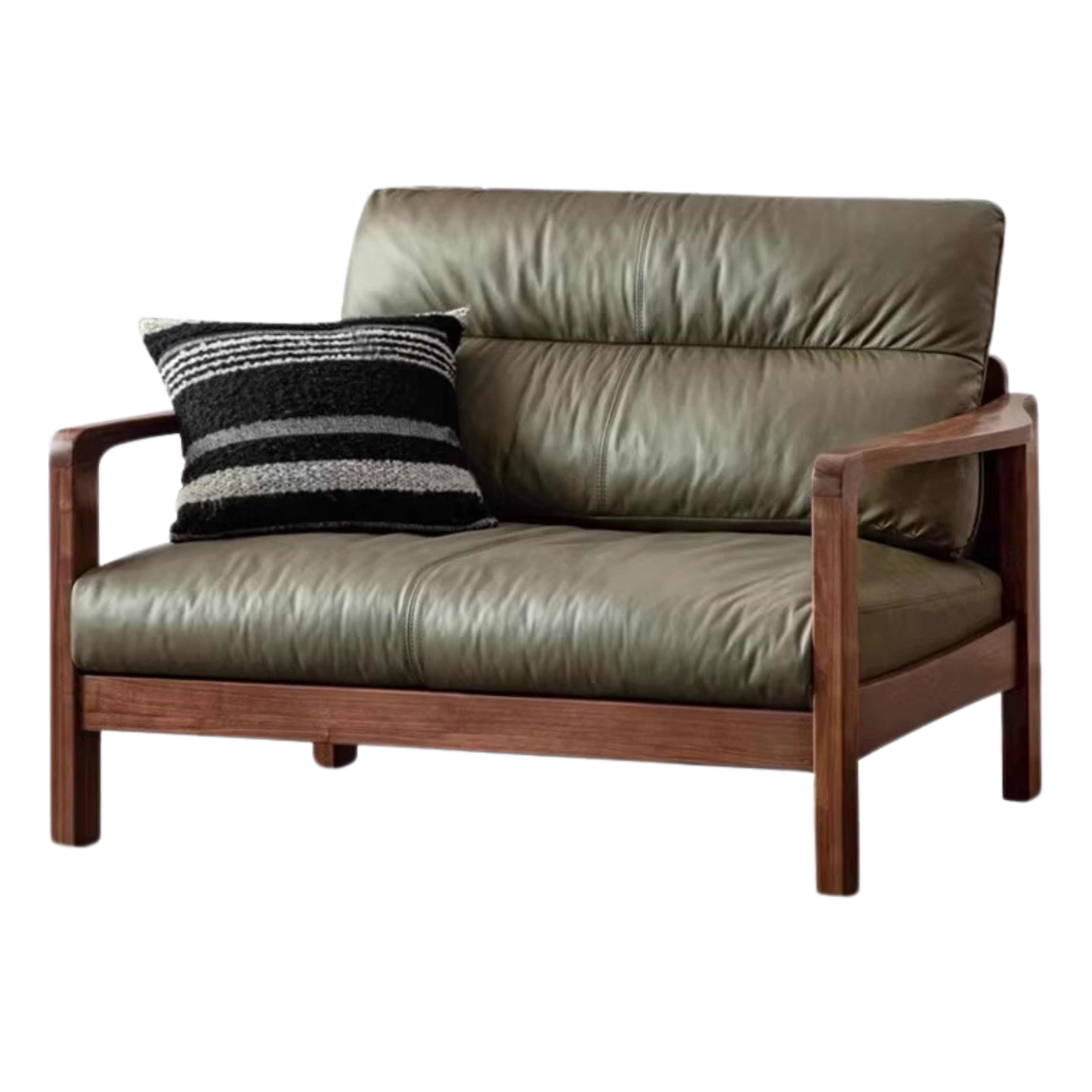 Black Walnut Solid Wood Light Luxury Leather Sofa.