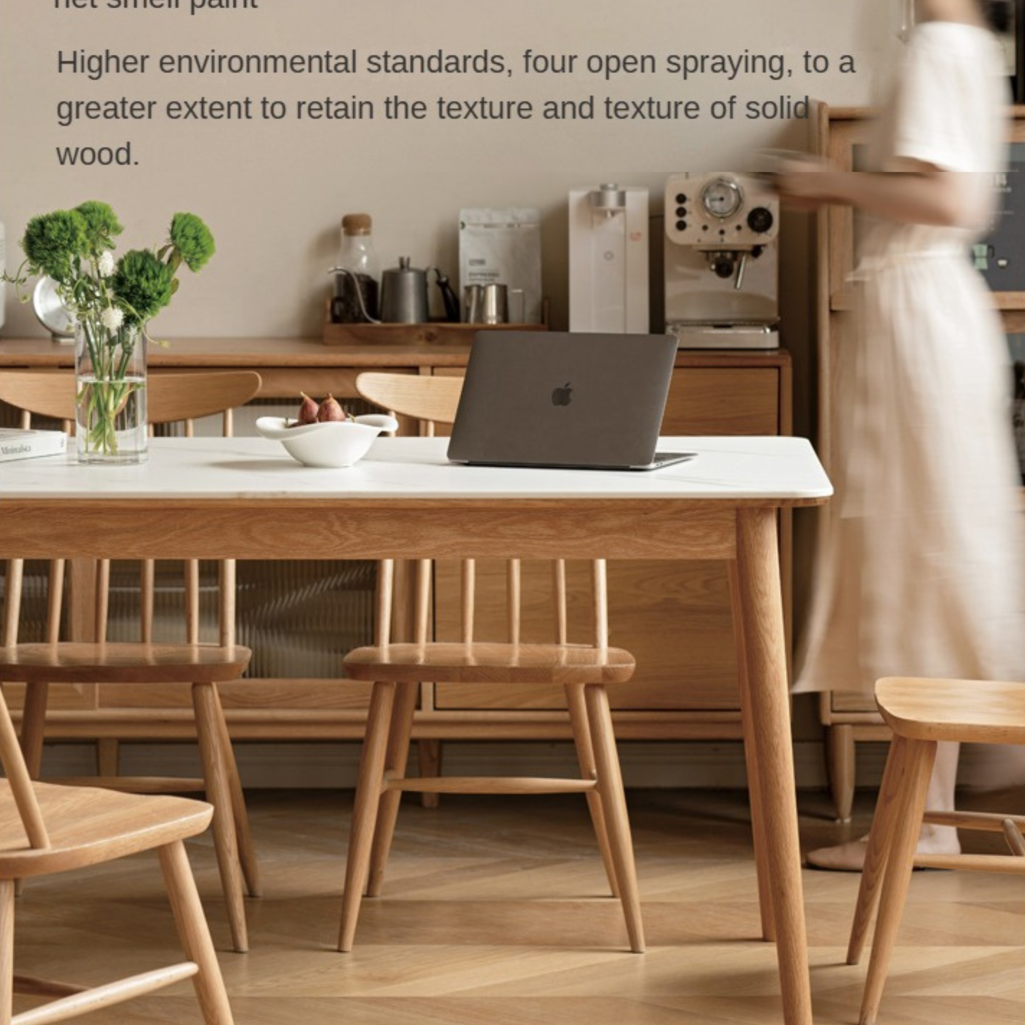 Oak Solid Wood Dining Table With Rock Slab Surface
