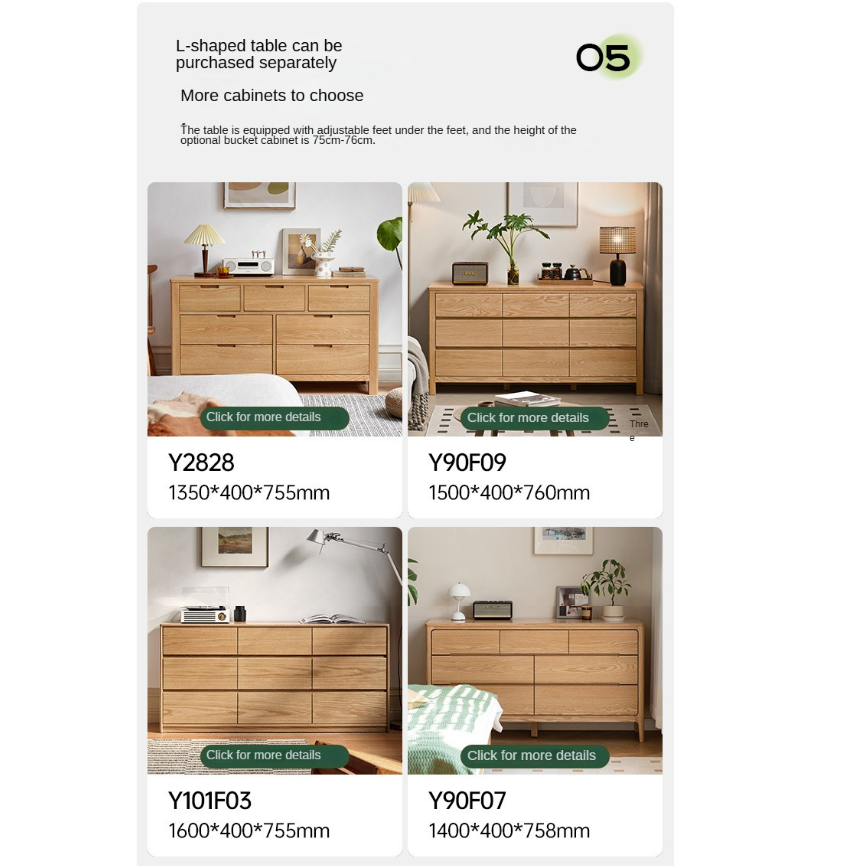 Oak, Solid Rubberwood Dressing Table L-Shaped Corner