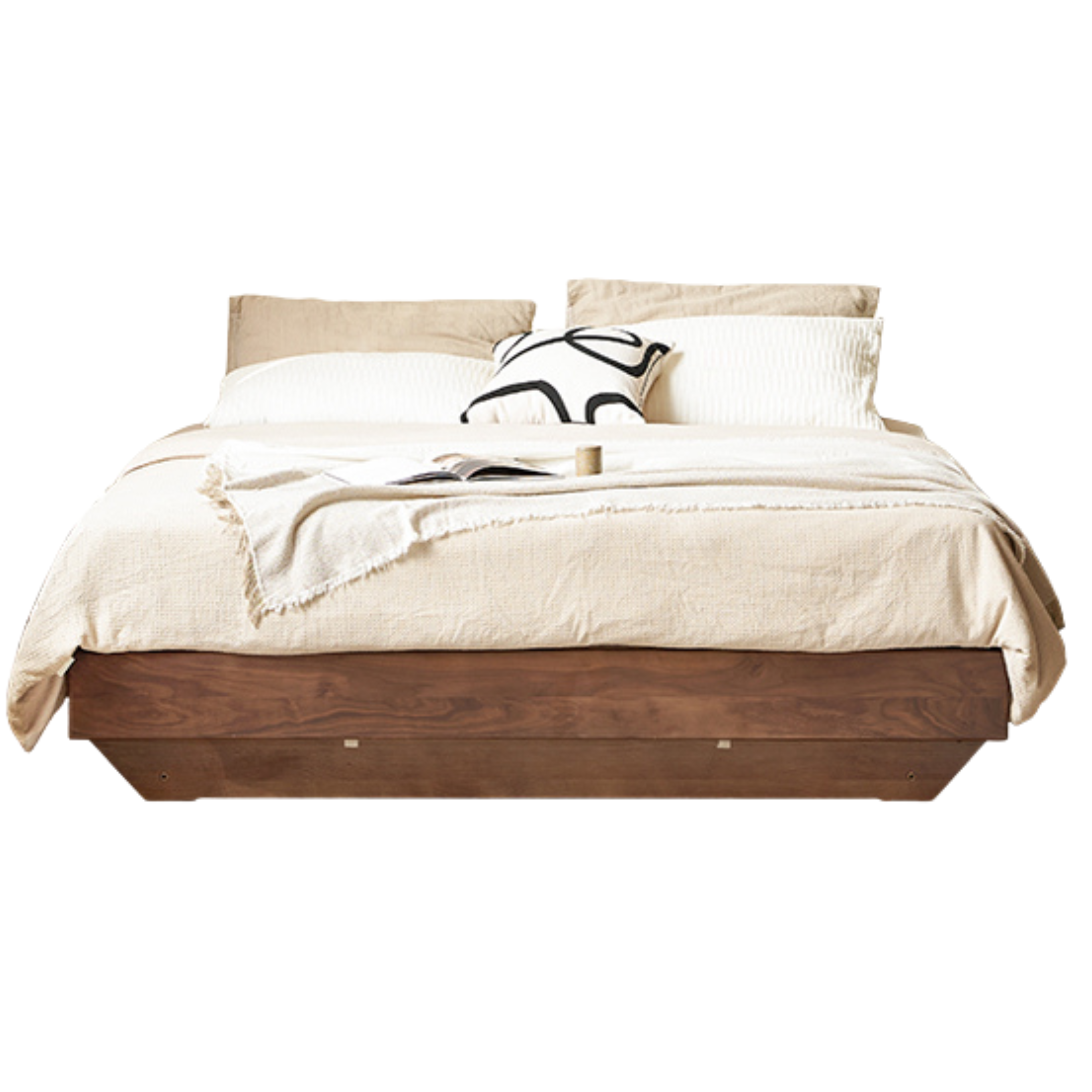 Black walnut solid wood platform bed, headboard-free box bed