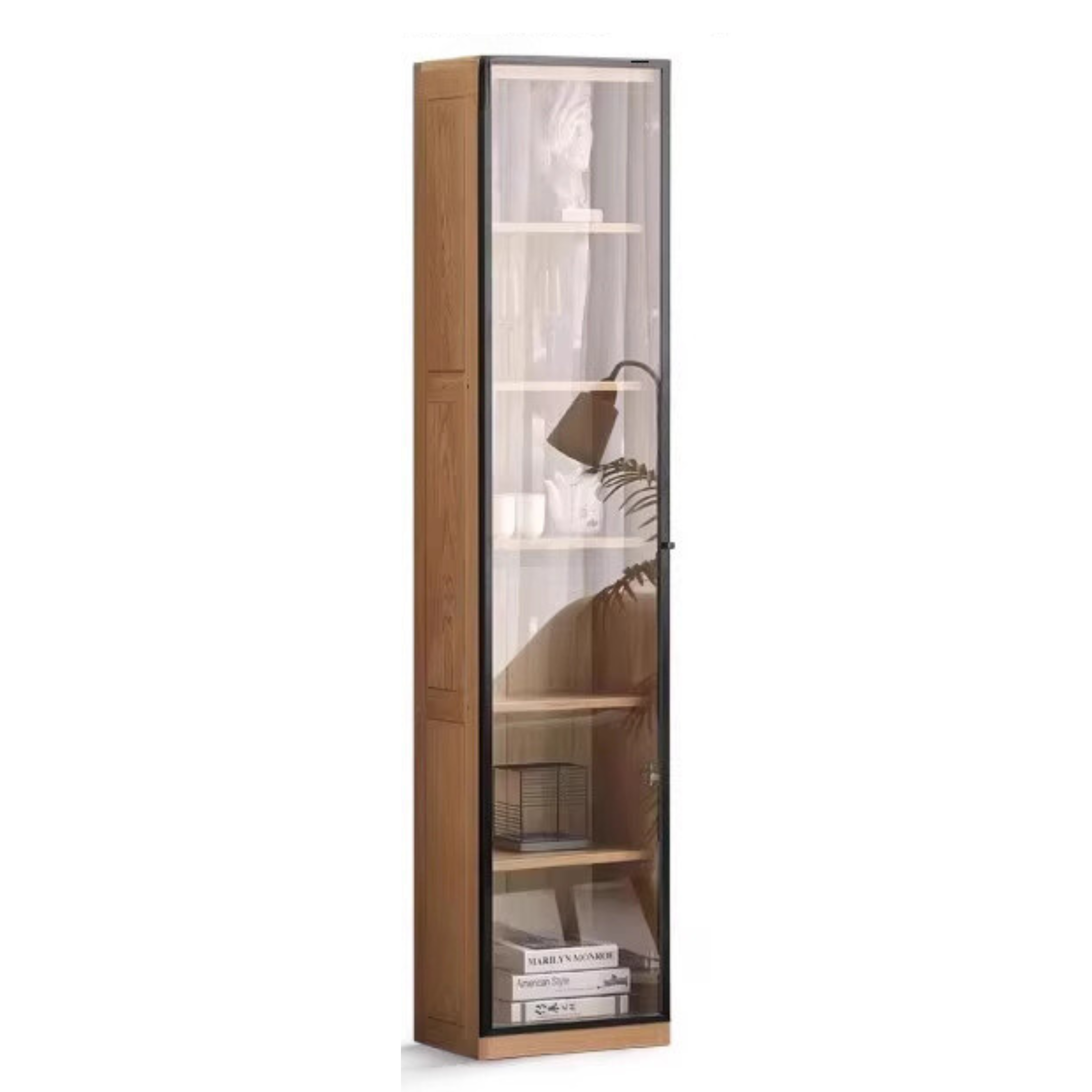 Oak, Solid Rubberwood Modern Bookcase Storage