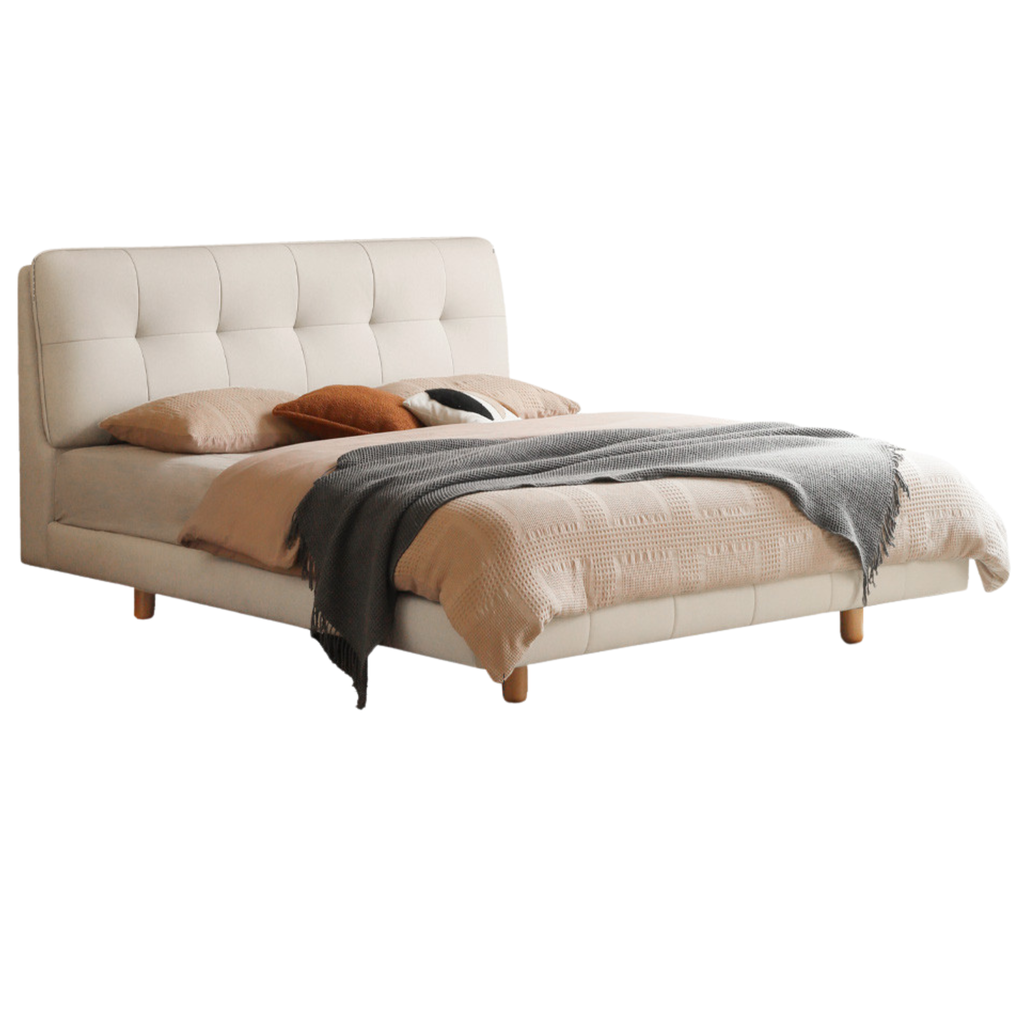 Fabric genuine leather soft bed puff cream style with light bed