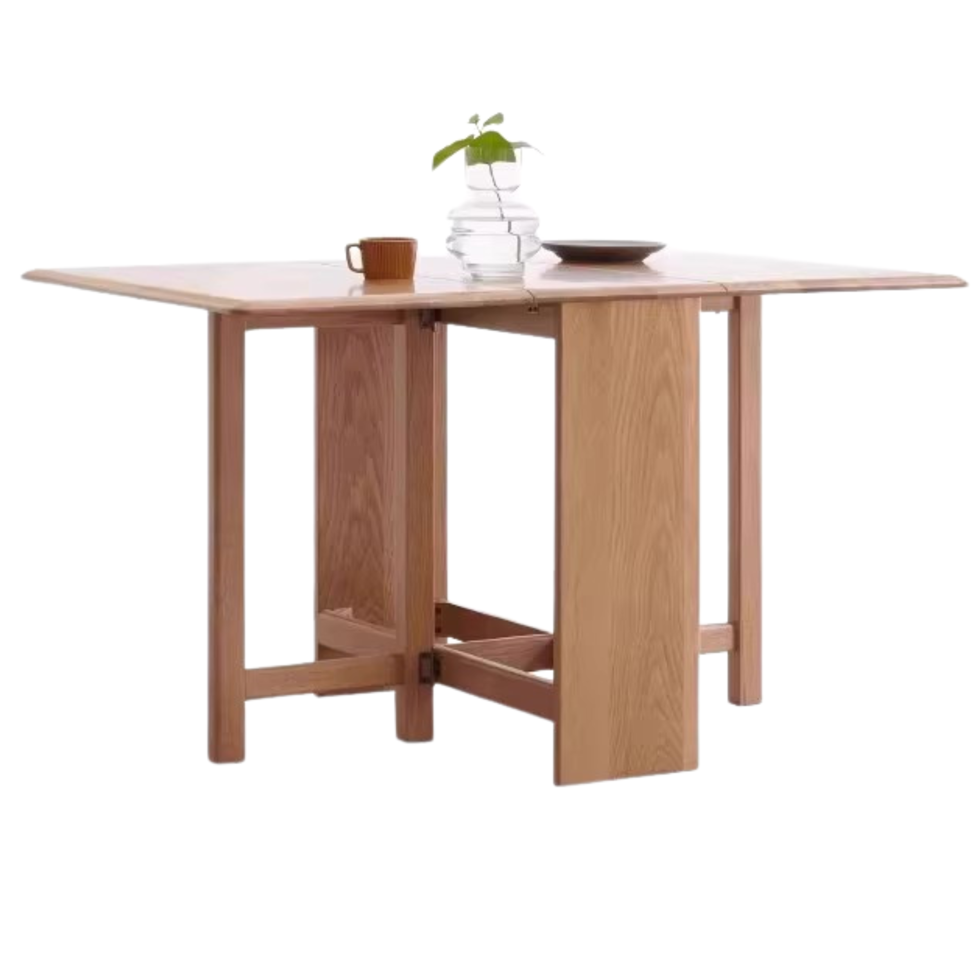 Oak Solid Wood Folding Table, Retractable Dining Table
